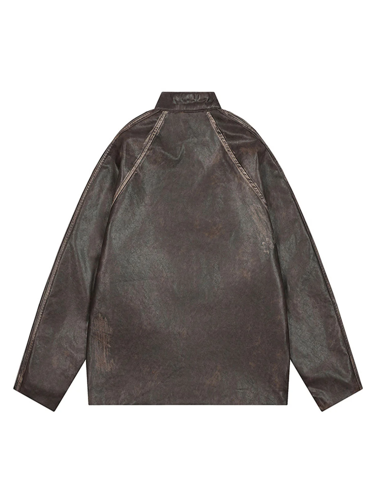 Thesupermade Distressed Letter Embroidery Motorcycle PU Leather Jacket