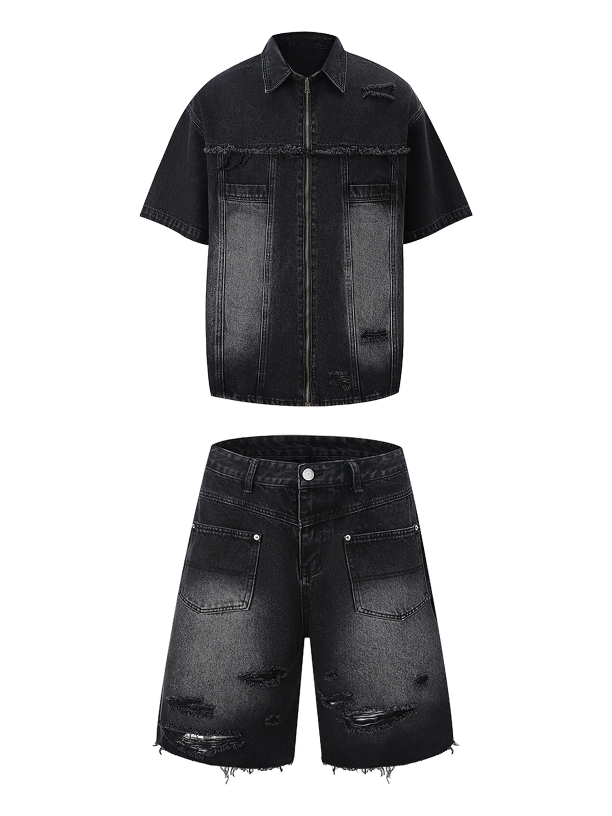 Distressed Ripped Denim Suit