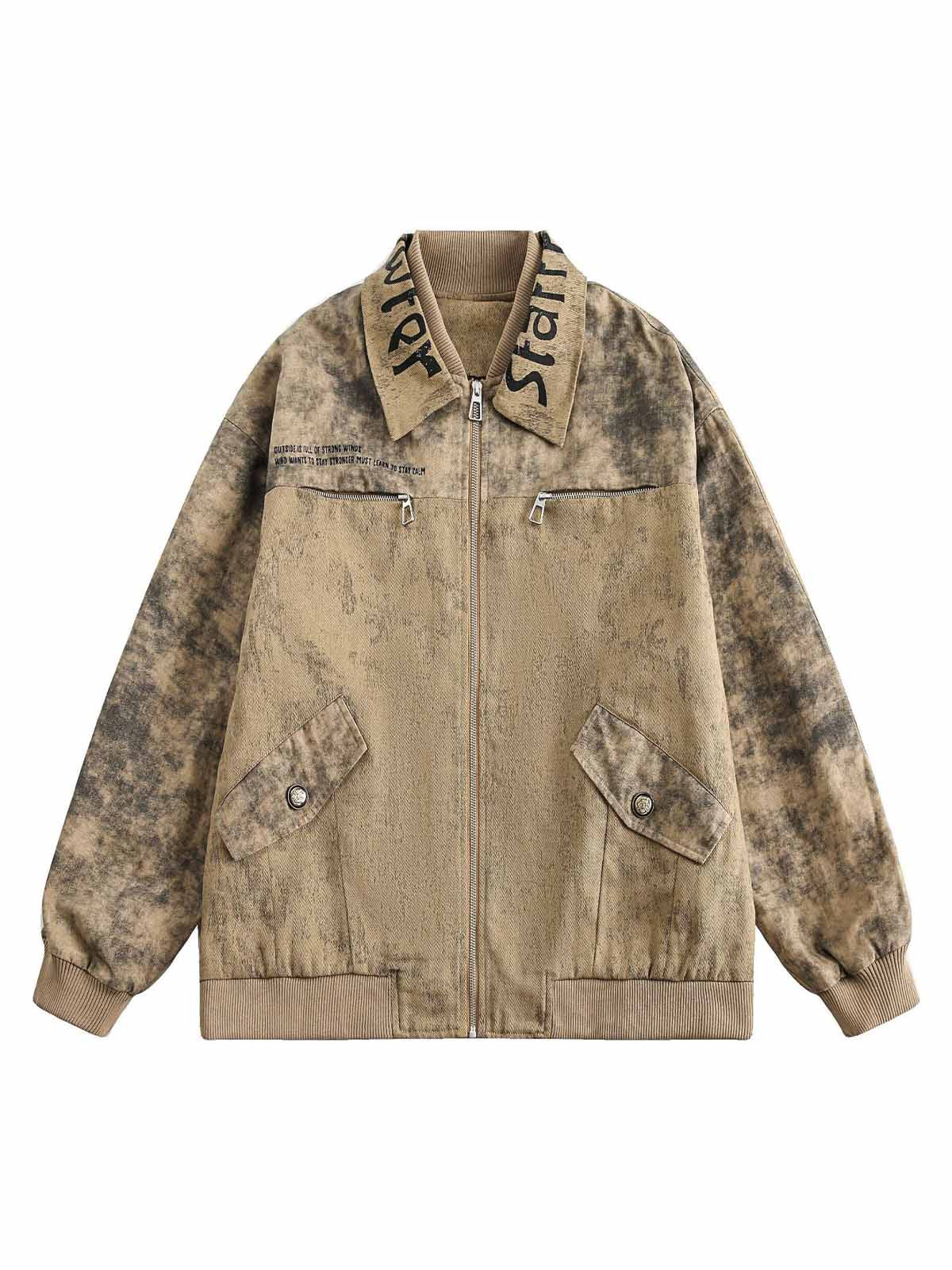 Distressed Double-layer Collar Workwear Jacket
