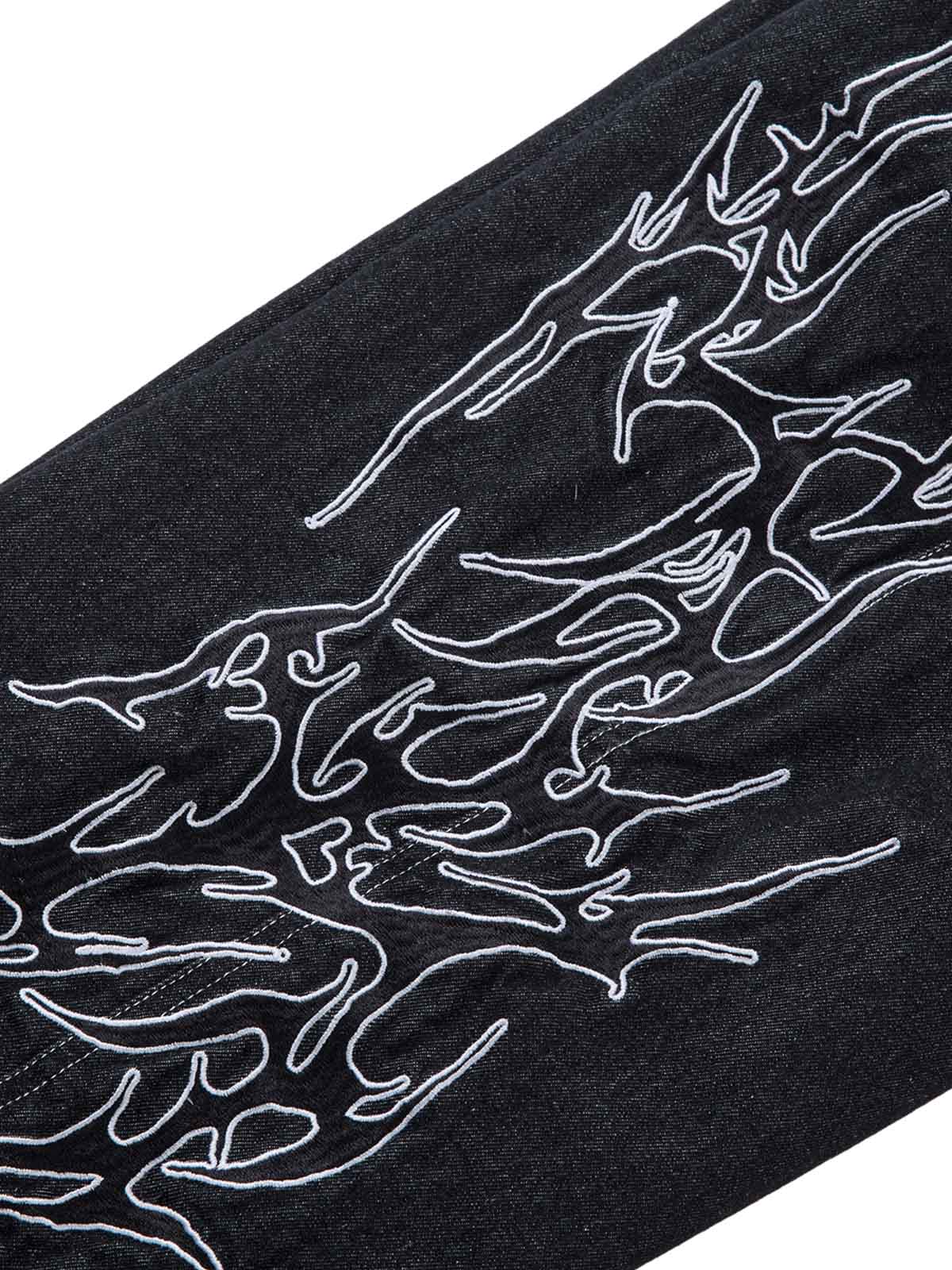 Embroidered Flame Baggy Jeans