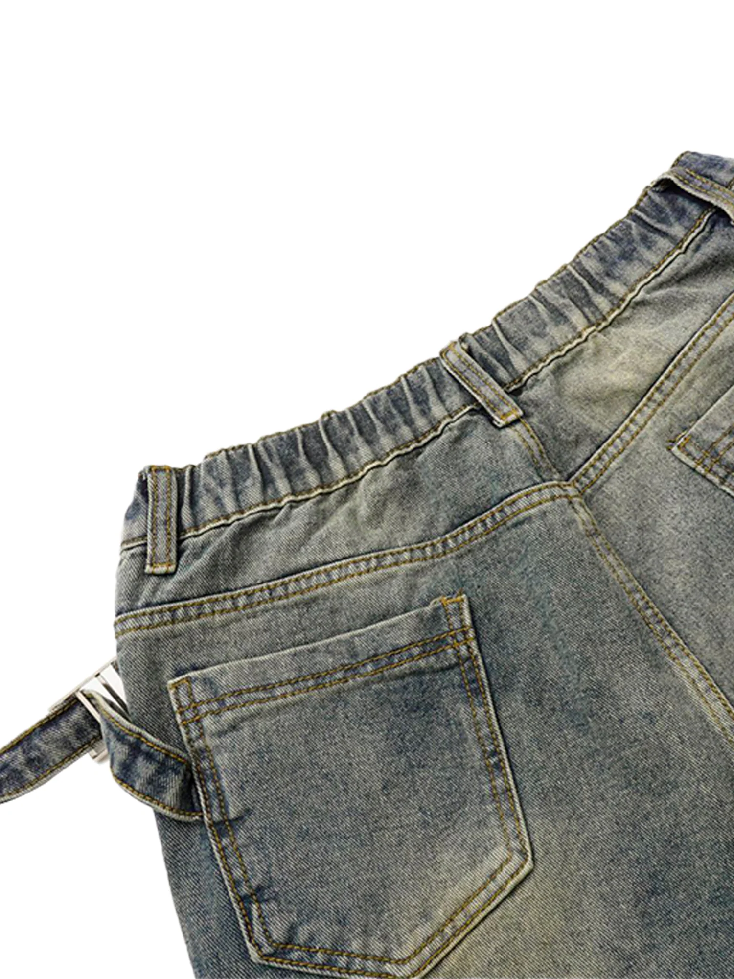 Thesupermade Washed Distressed Waistband Straight Jeans