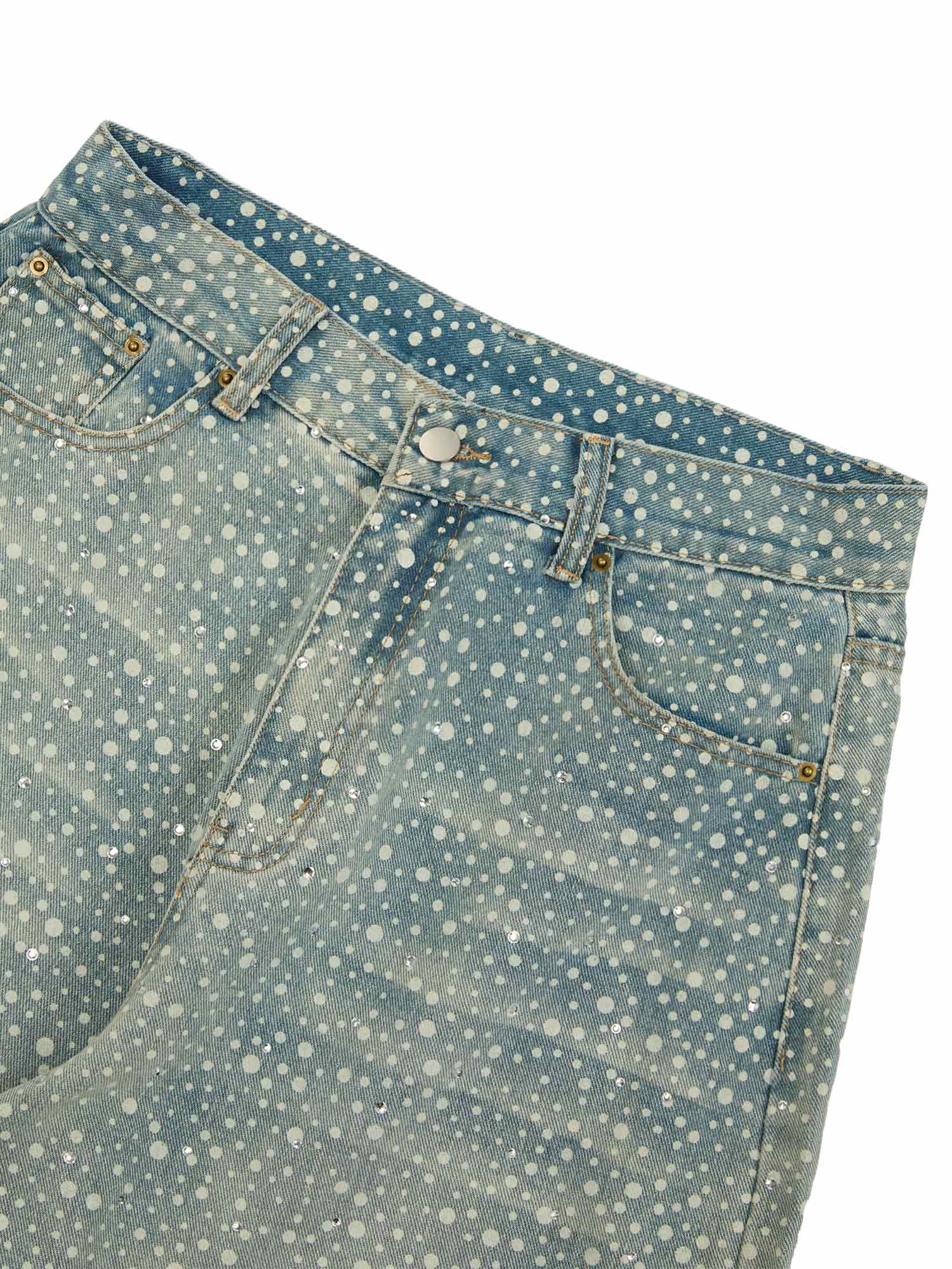 Thesupermade Ink Splashed Hotfix Rhinestone Baggy Jeans - 2306