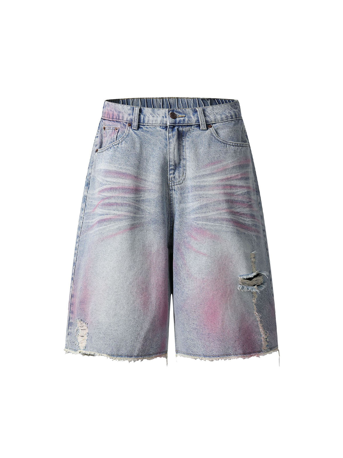Distressed Tie-Dye Denim Jorts