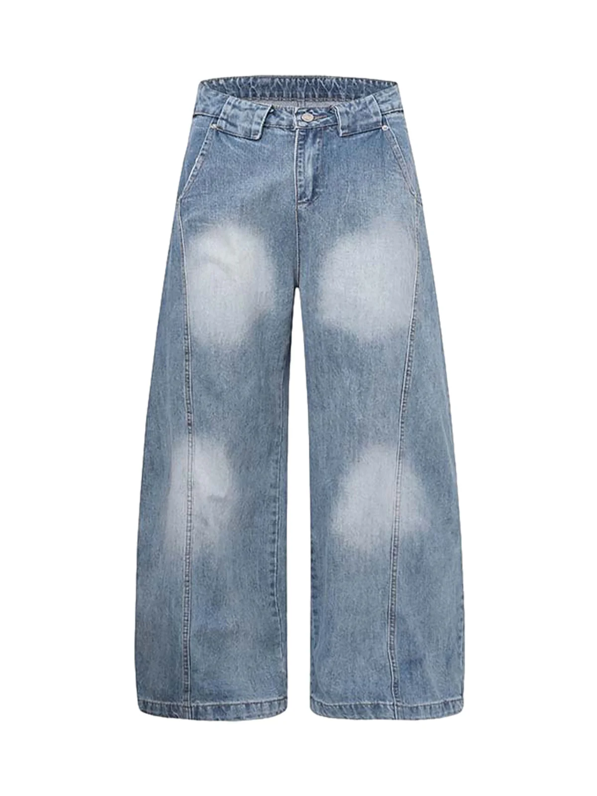 Distressed Washed Deconstructed Barrel Jeans