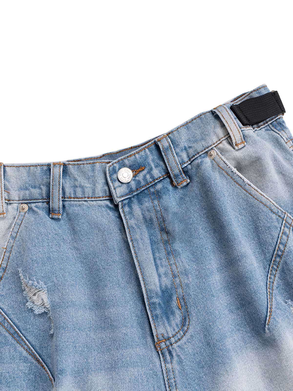 Ripped Washed Tassel Cargo Denim Shorts