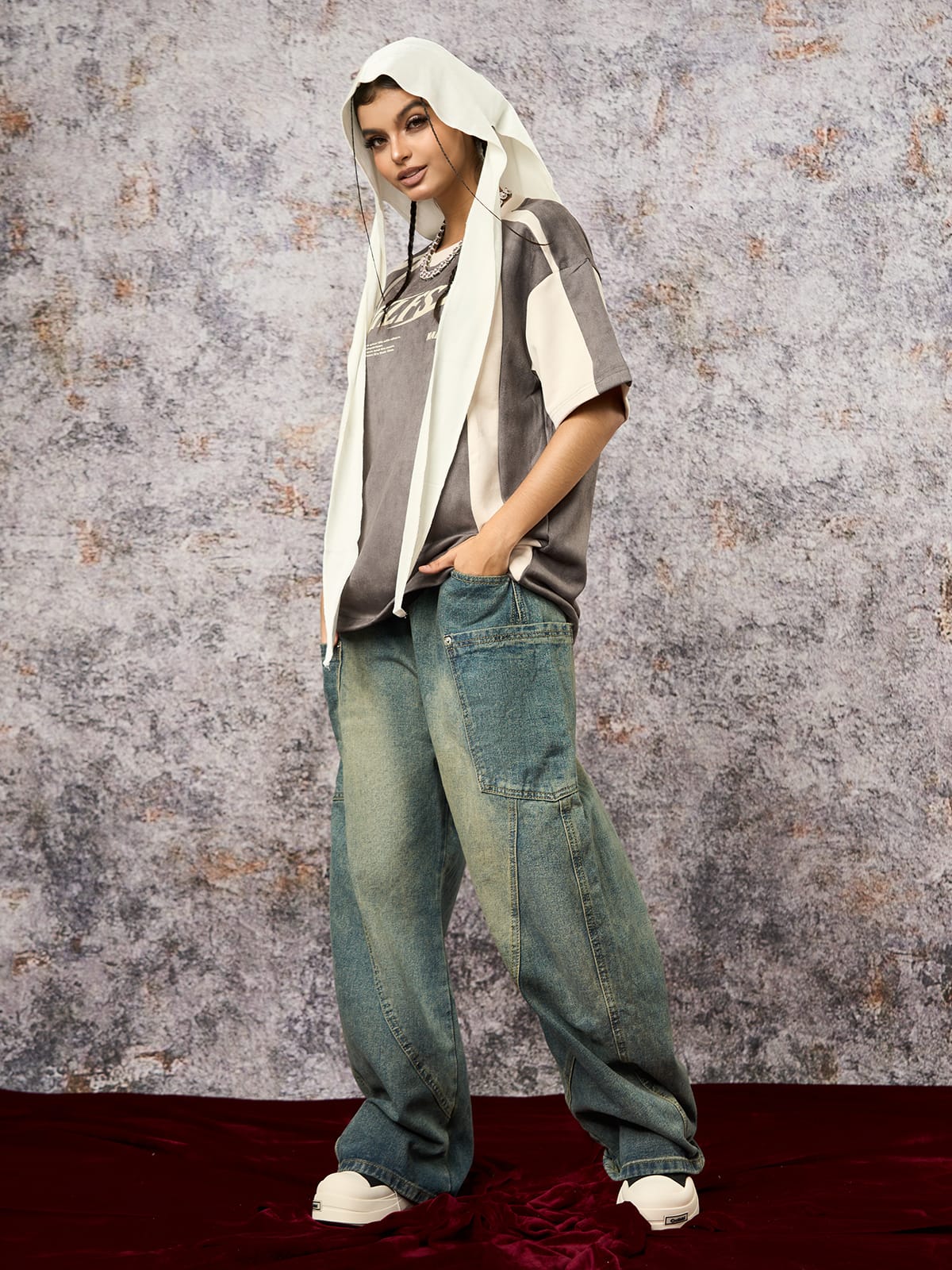 Jersey Deconstructed Contrast Color Stitching Print T-shirt