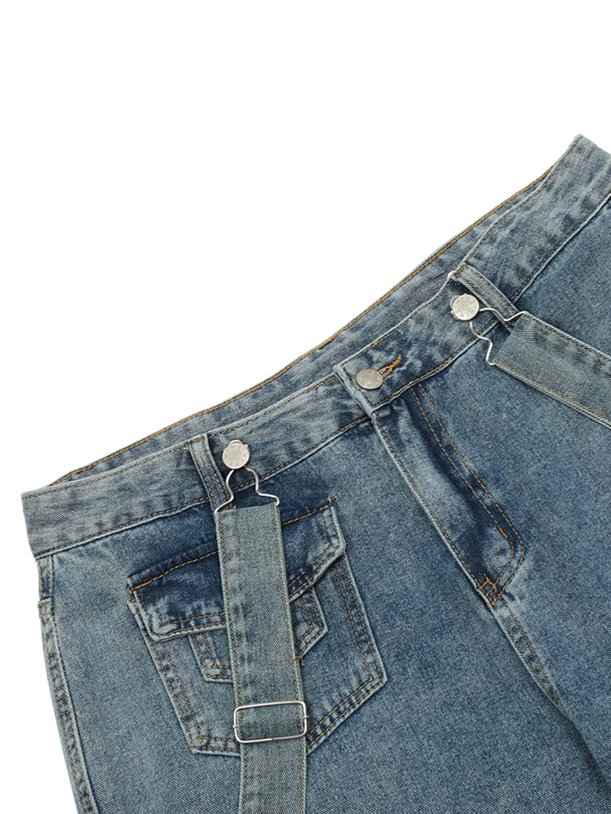 Thesupermade Retro Detachable Strap Multi-Pocket Jeans