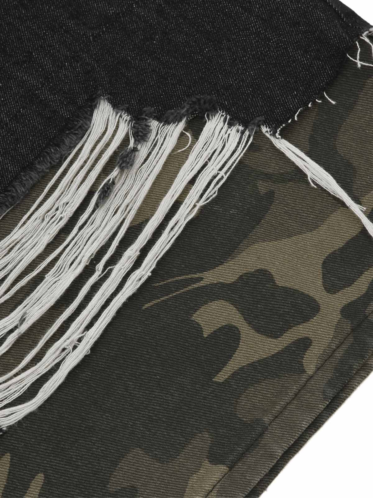 Patchwork Camouflage Ripped Denim Jorts