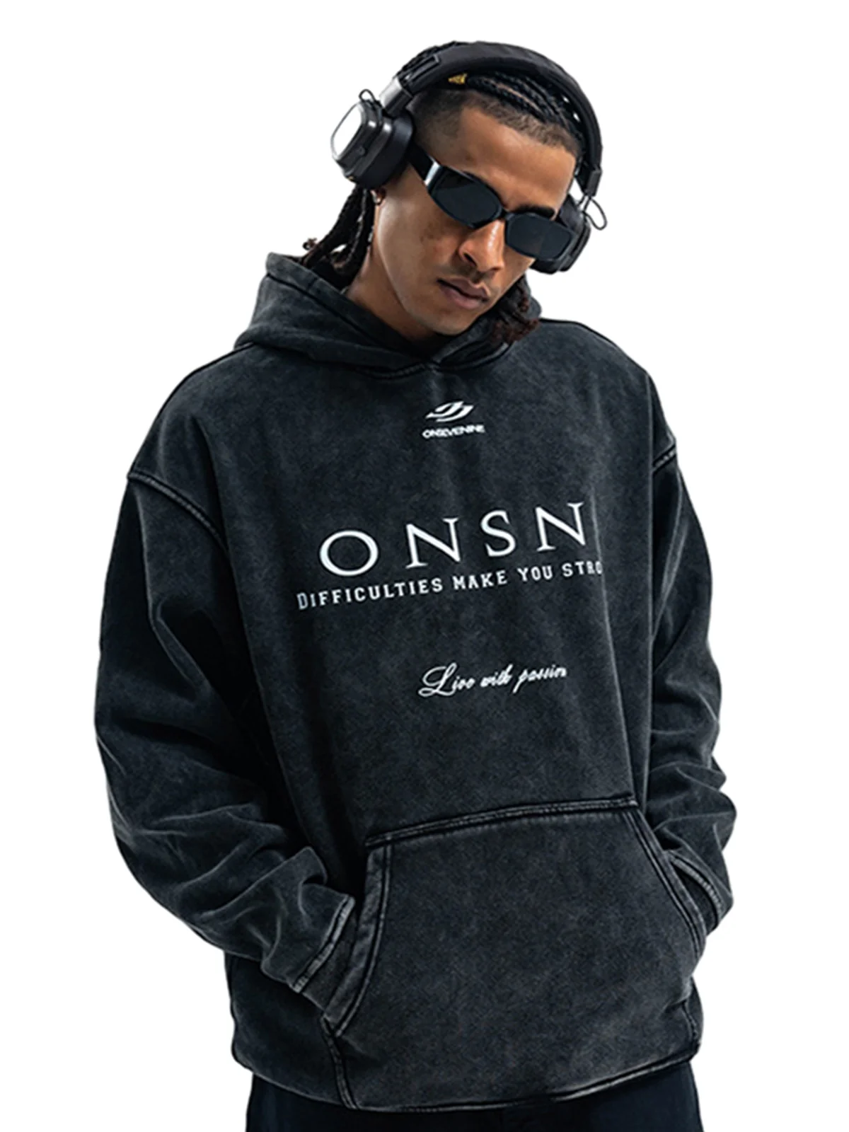 Heavy Washed Print Fleece Hoodie