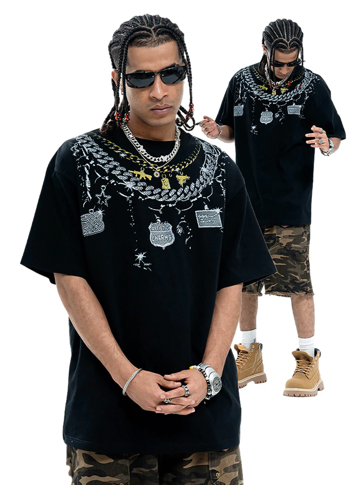 Chain Print Crew Neck T-Shirt