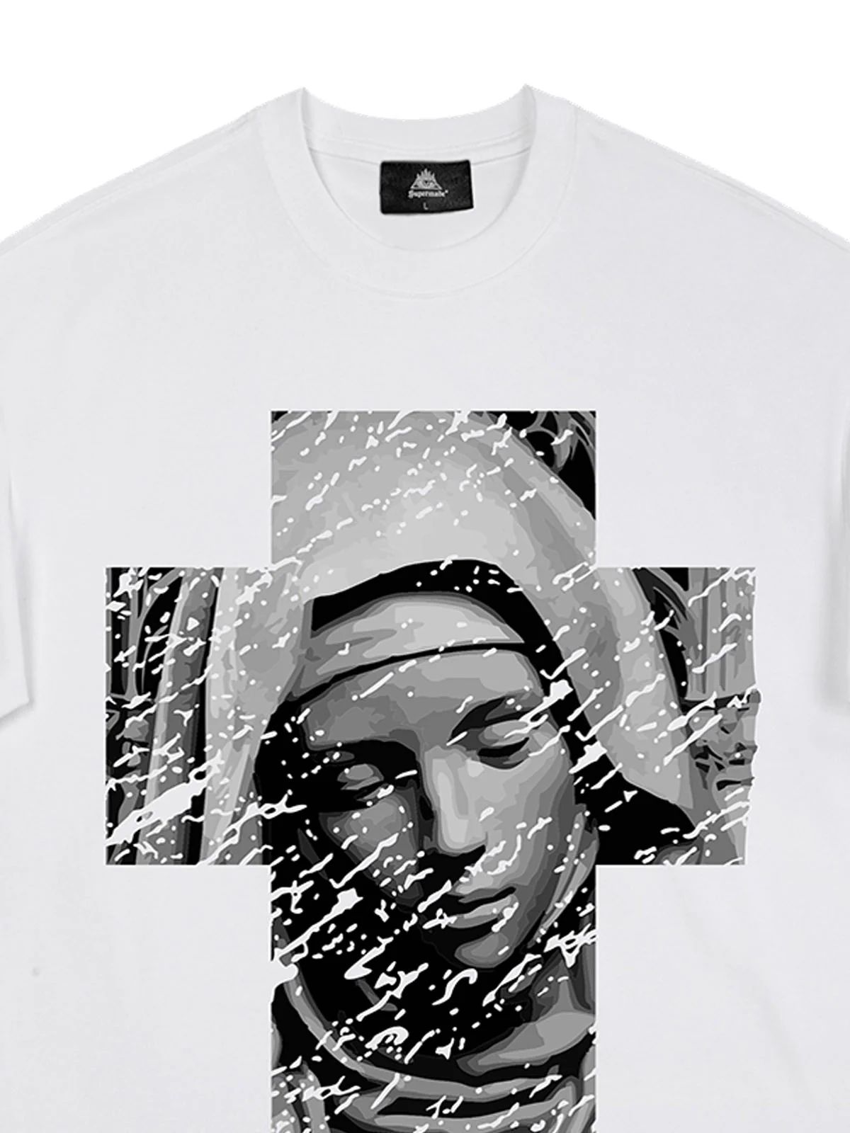 Original Retro Virgin Mary Mottled Cross Print T-Shirt