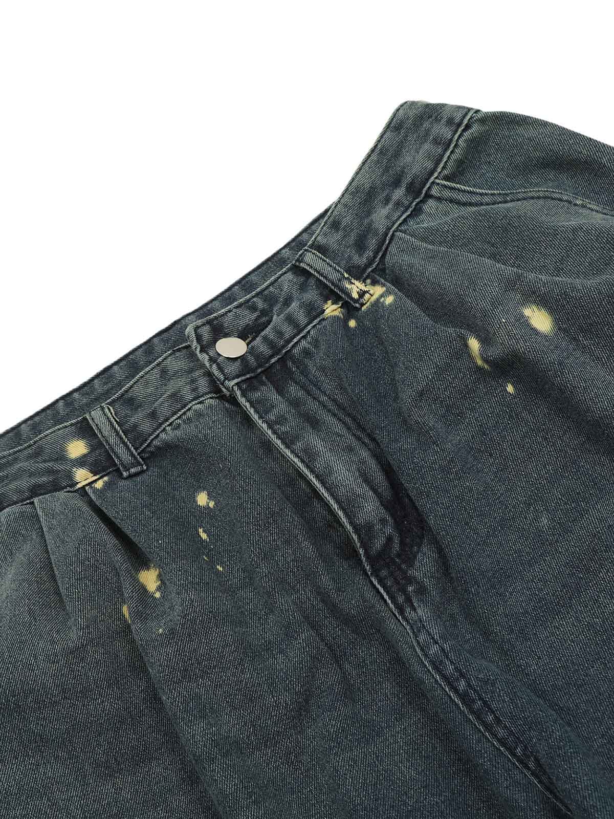 Spray-painted Reverse Pleated Cargo Jeans - 2293