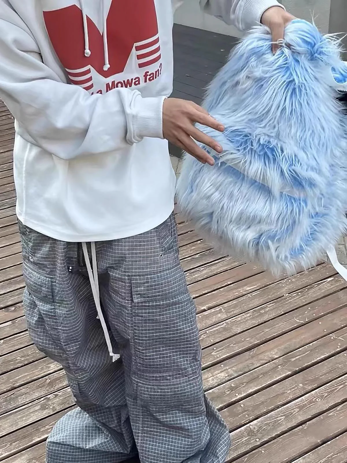 Snow Monster Contrast Ice Blue Furry Backpack