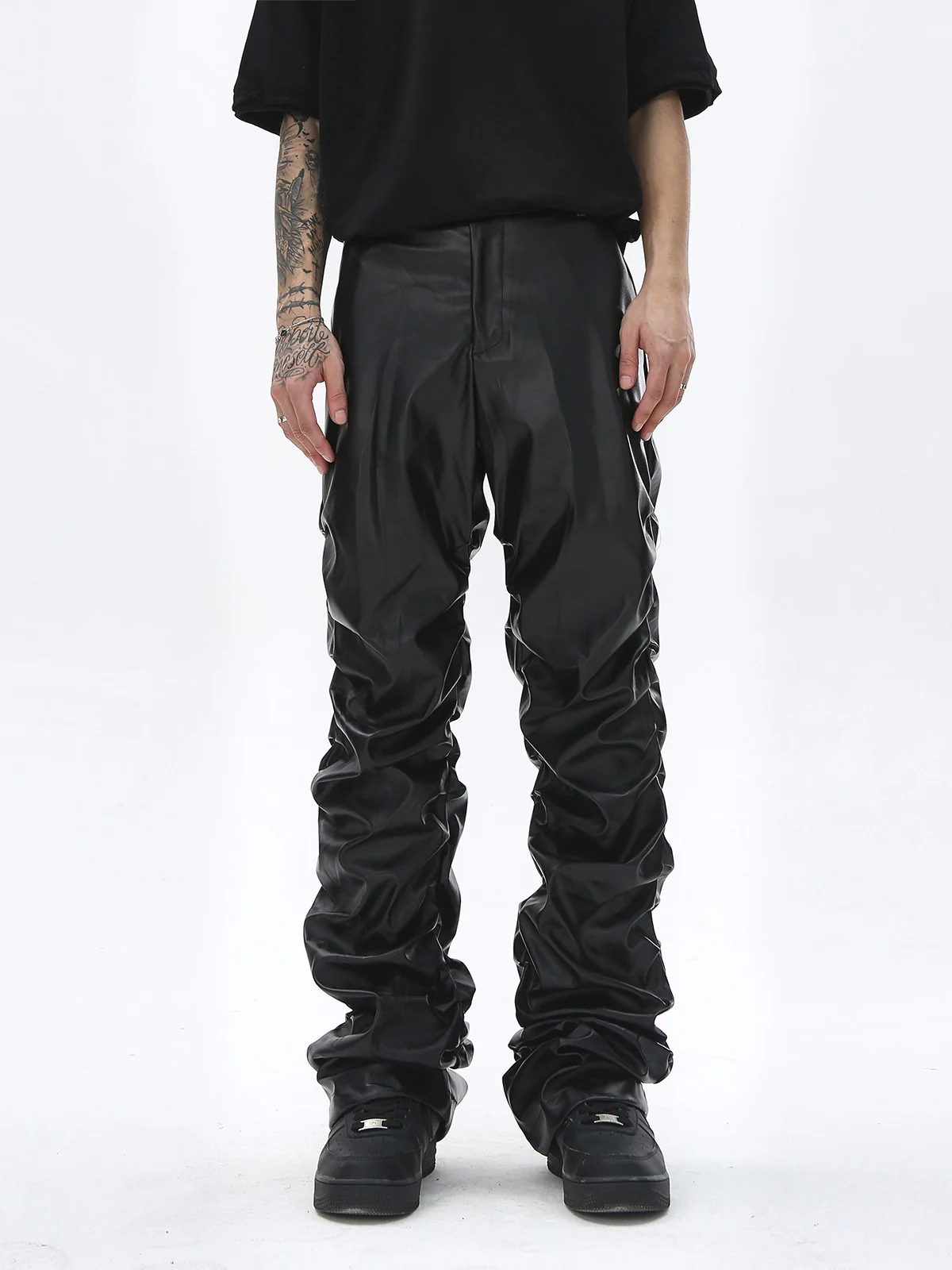 Thesupermade Punk Style Pleated Leather Pants - 2195