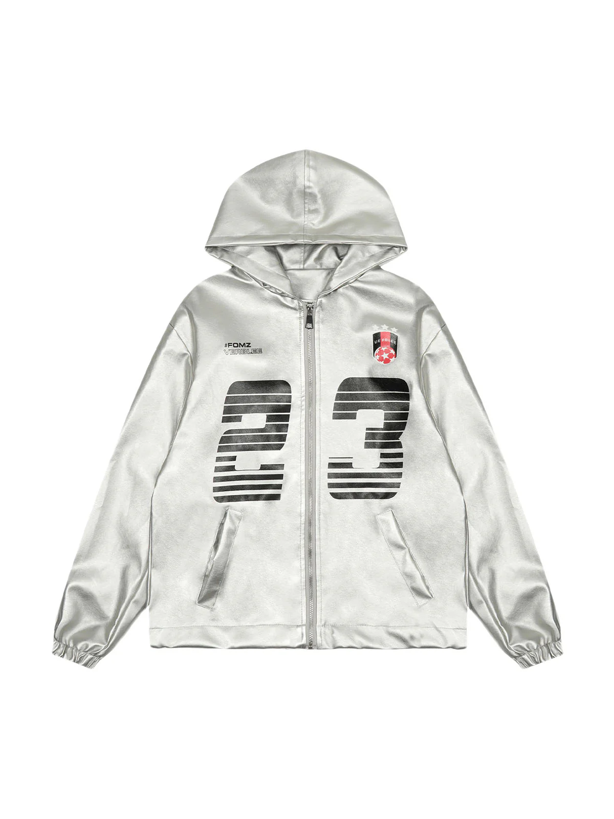 Thesupermade Silver Leather Motorcycle Hooded Jacket