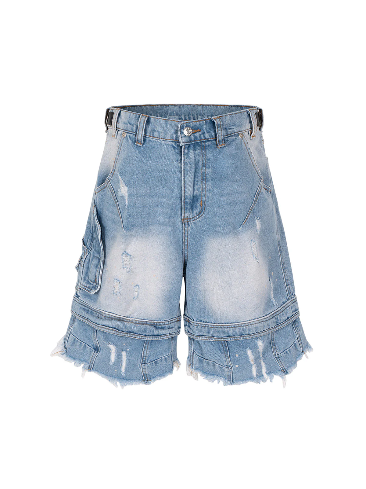 Ripped Washed Tassel Cargo Denim Shorts