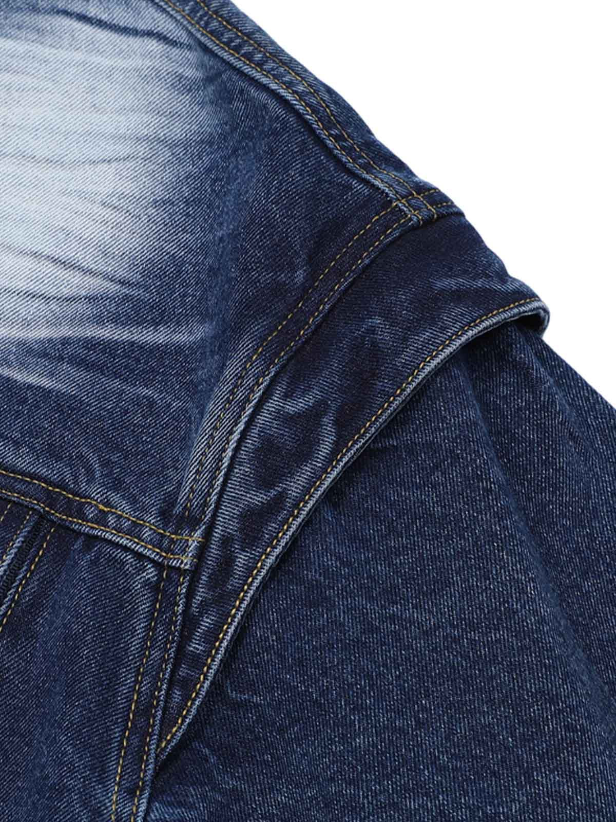 Distressed Washed Workwear Denim Shirt And Jorts Set