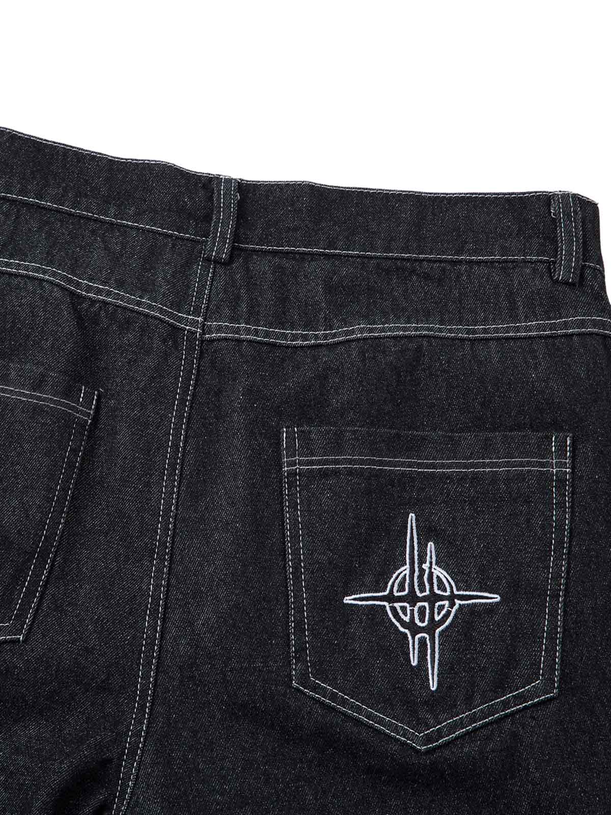 Embroidered Flame Baggy Jeans