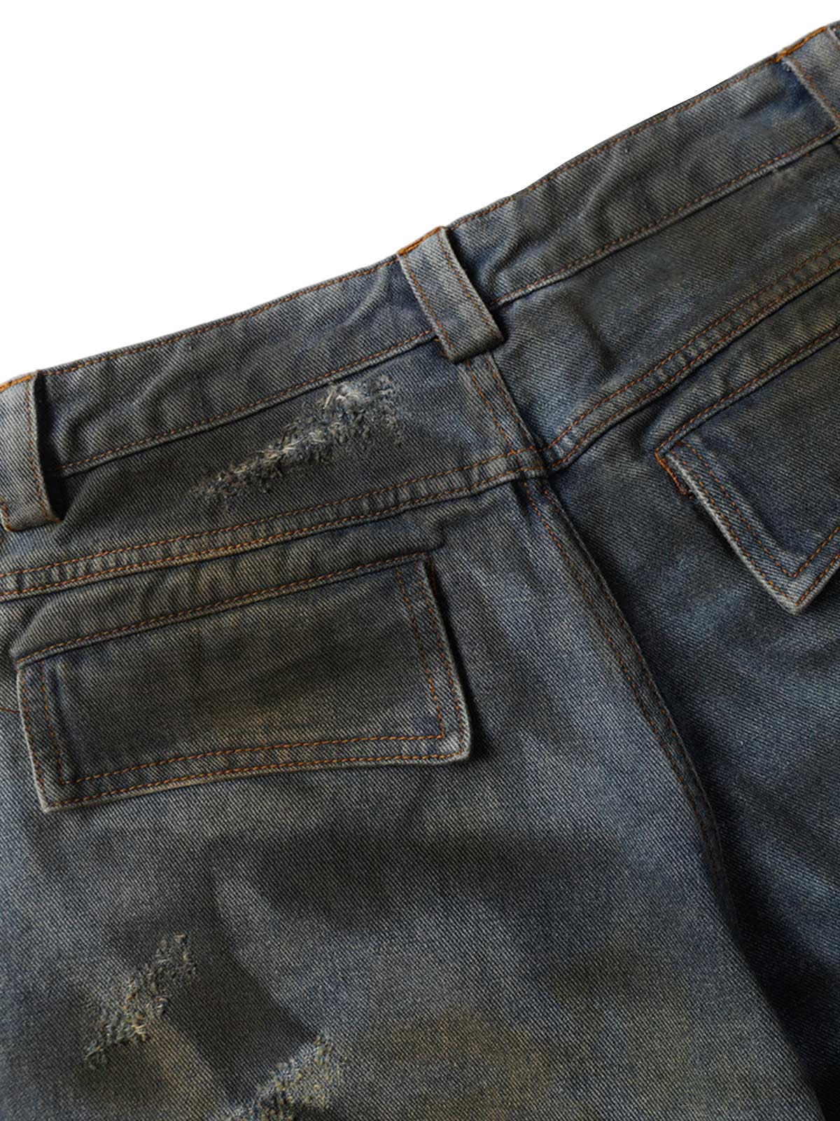 Washed Dirty Ripped Denim Cropped Jorts - 2351