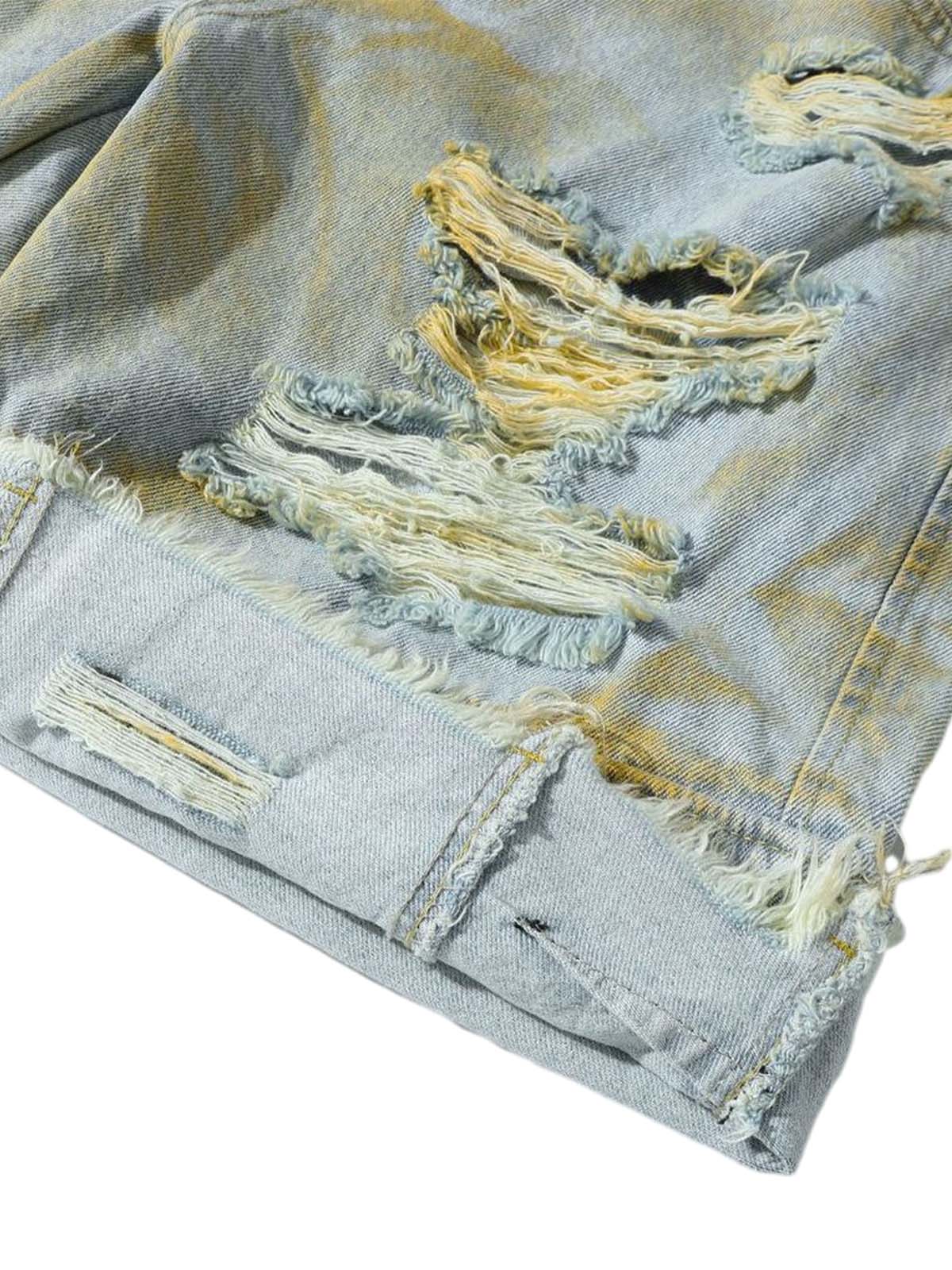 Distressed Tie-Dye Denim Shorts