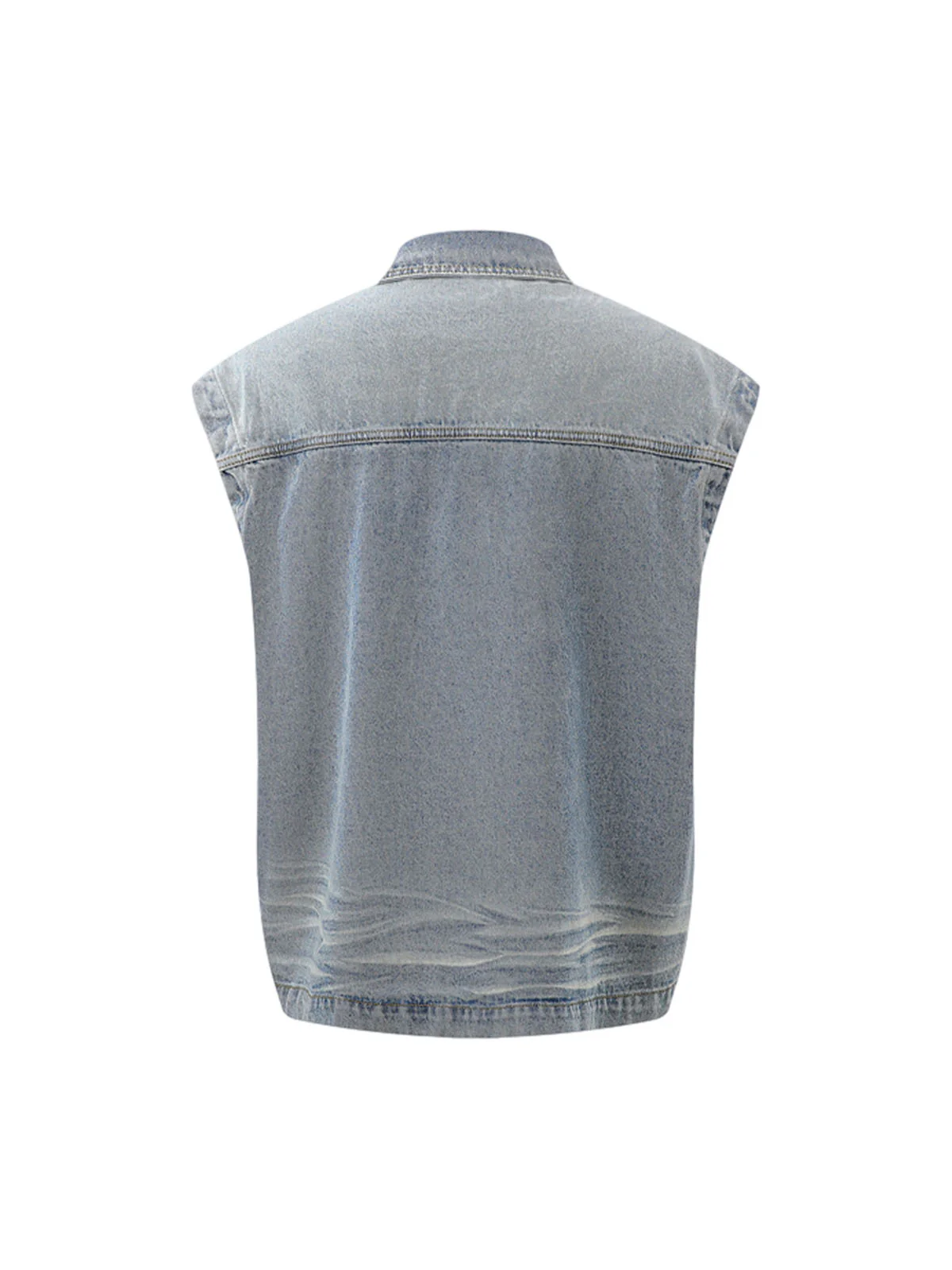 Distressed Washed Pleated Vest Jorts Denim Suit