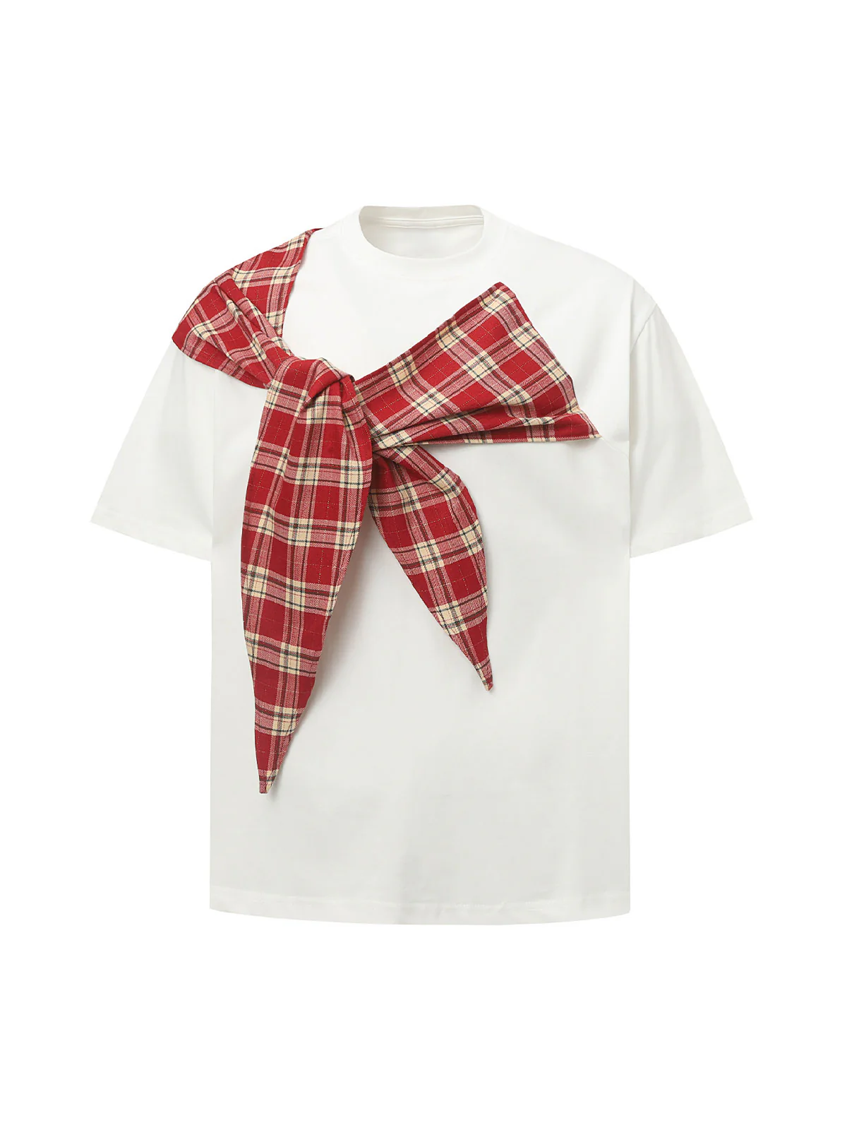 Plaid Scarf Crew Neck T-Shirt