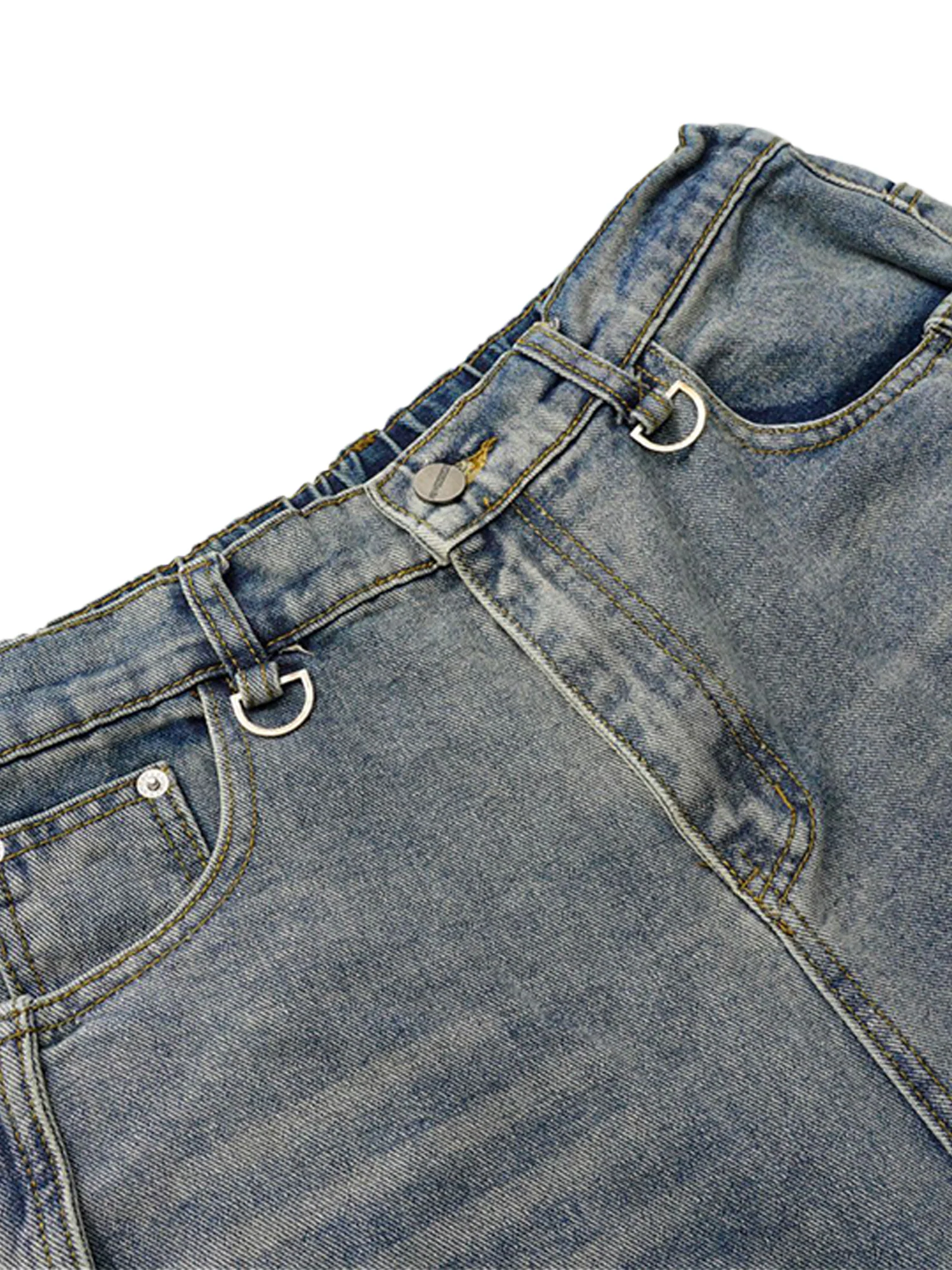 Washed Distressed Deconstructed Split Barrel Jeans - 2359