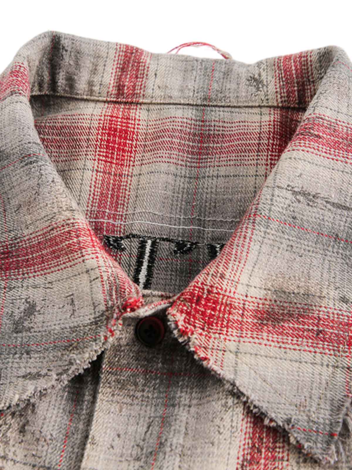 Distressed Patch Plaid Short-Sleeve Shirt