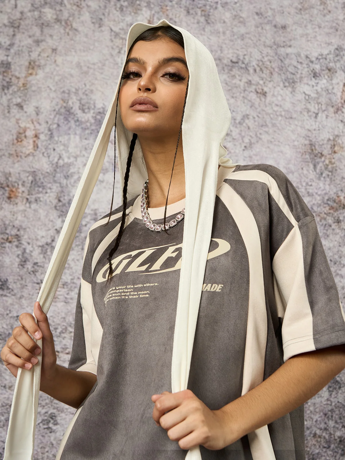 Jersey Deconstructed Contrast Color Stitching Print T-shirt