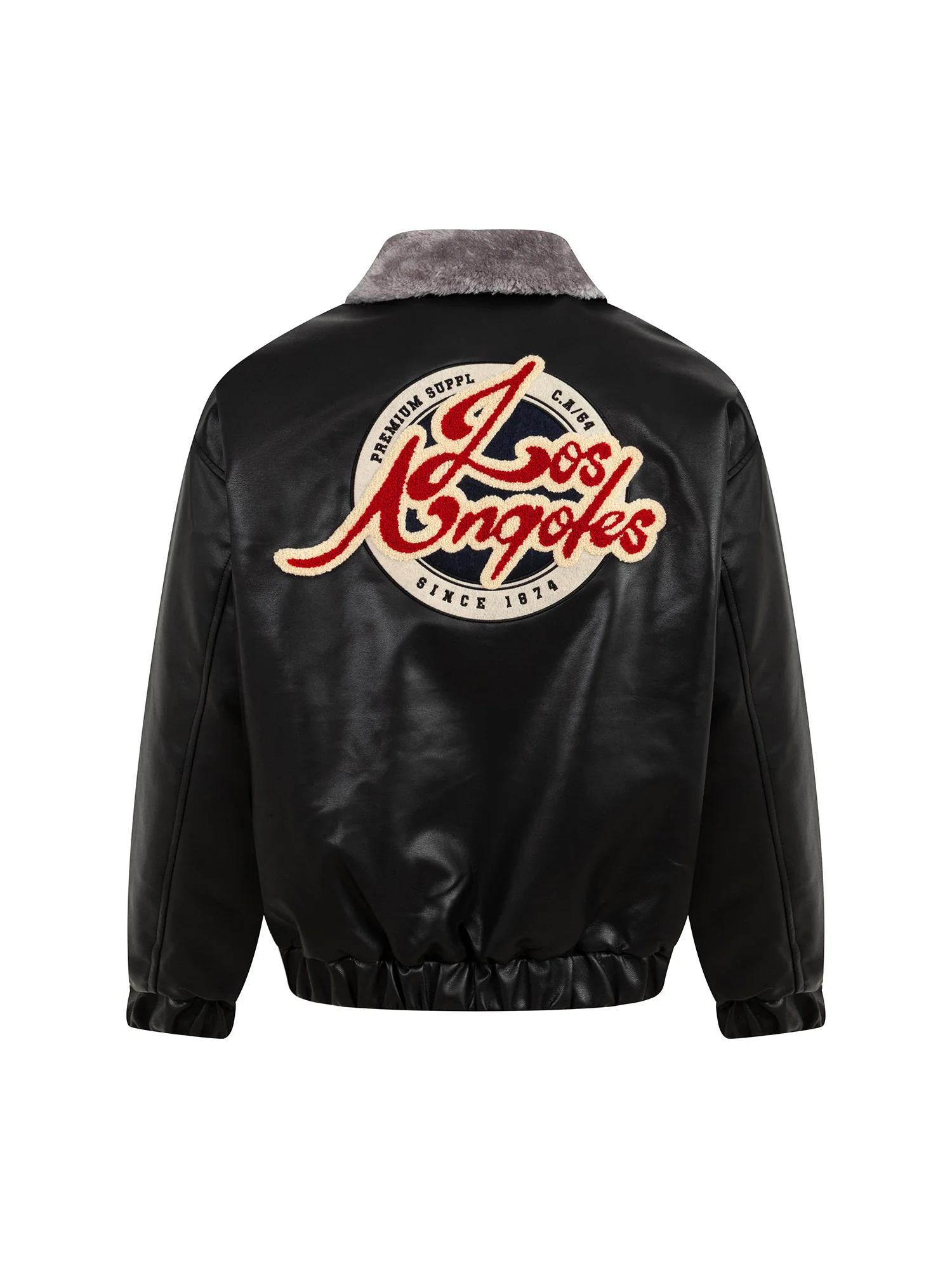 Thesupermade Embroidered Fur Collar PU leather Quilted Jacket - 2272