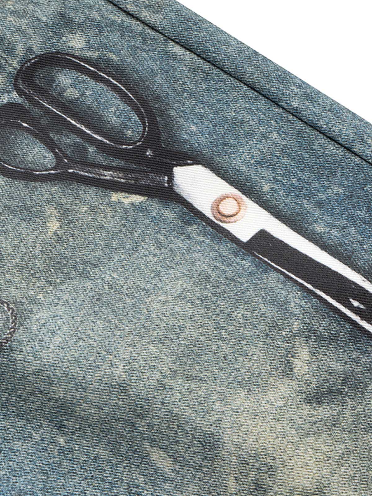 Retro Scissors Print Cropped Denim Shorts