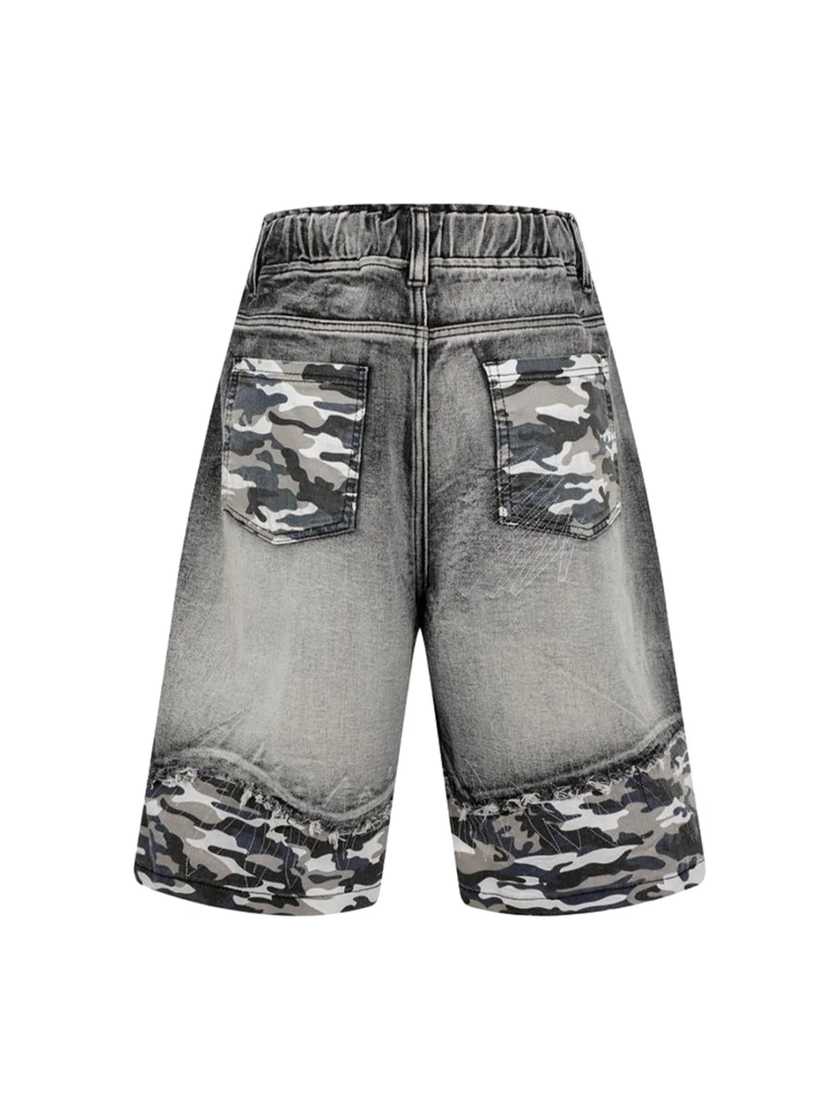 Distressed Camouflage Denim Shorts