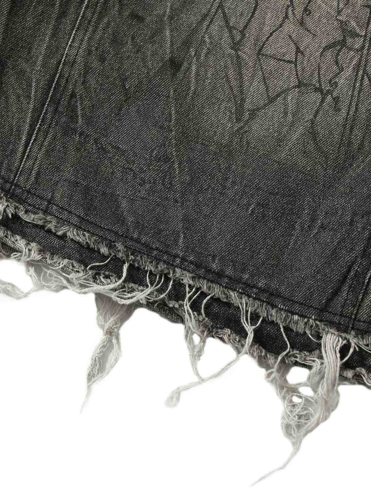 Retro Cartoon Graffiti Washed Ripped Tassel Jorts