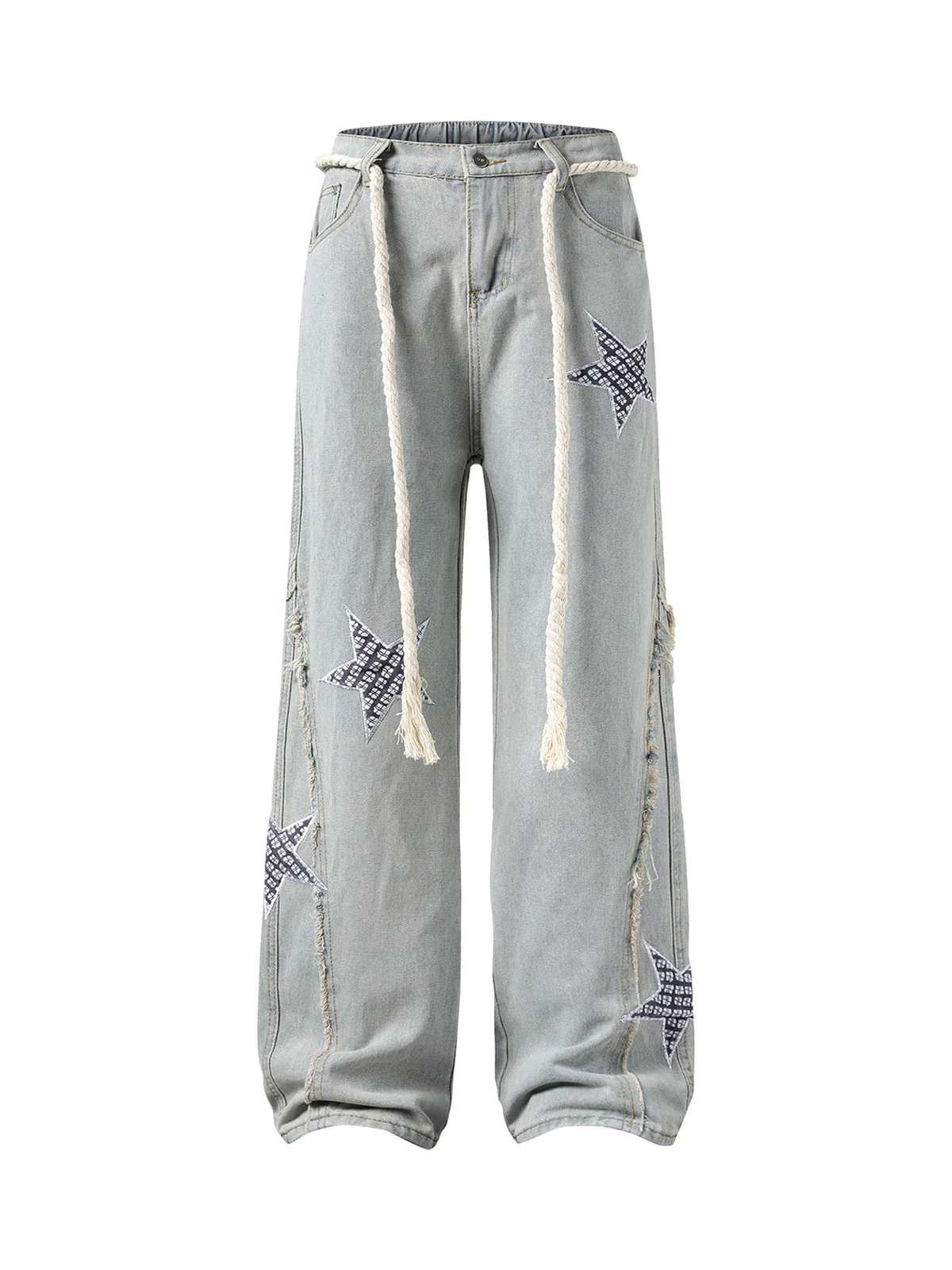 Street Drawstring Star Applique Jeans