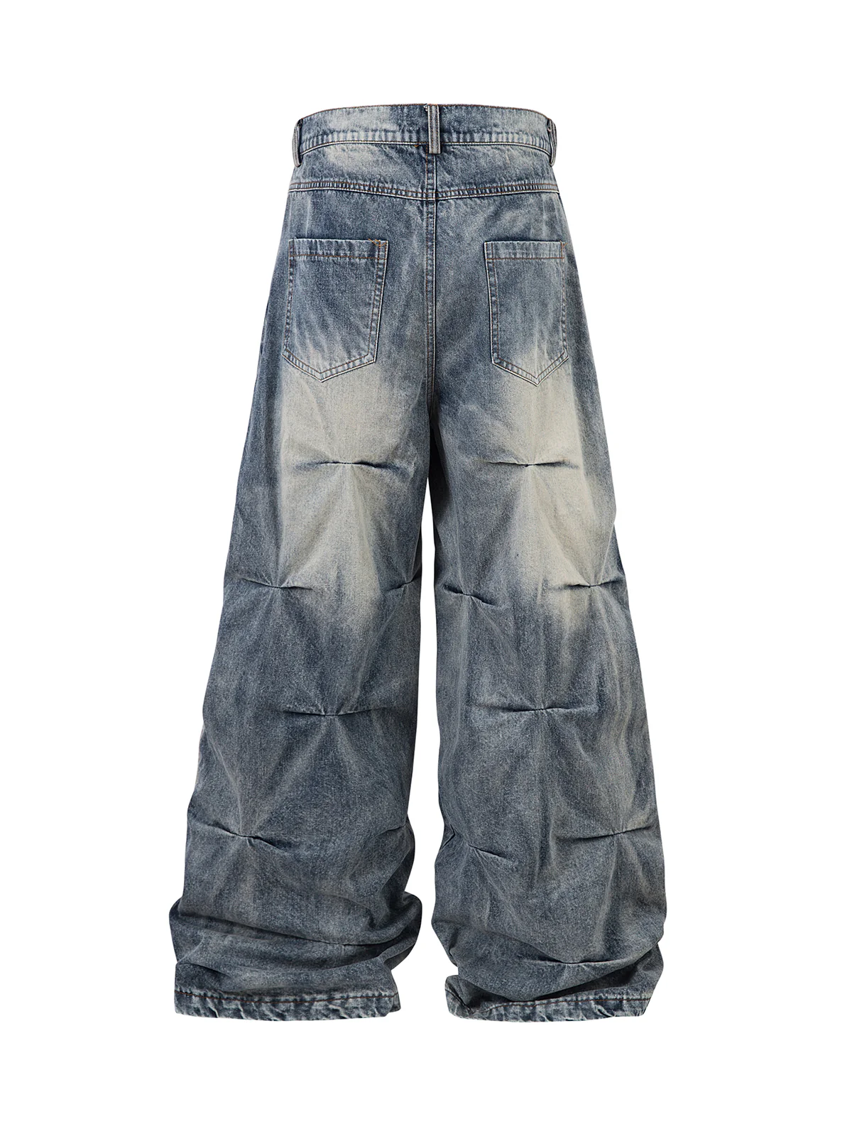 Distressed Washed Pleated Jeans