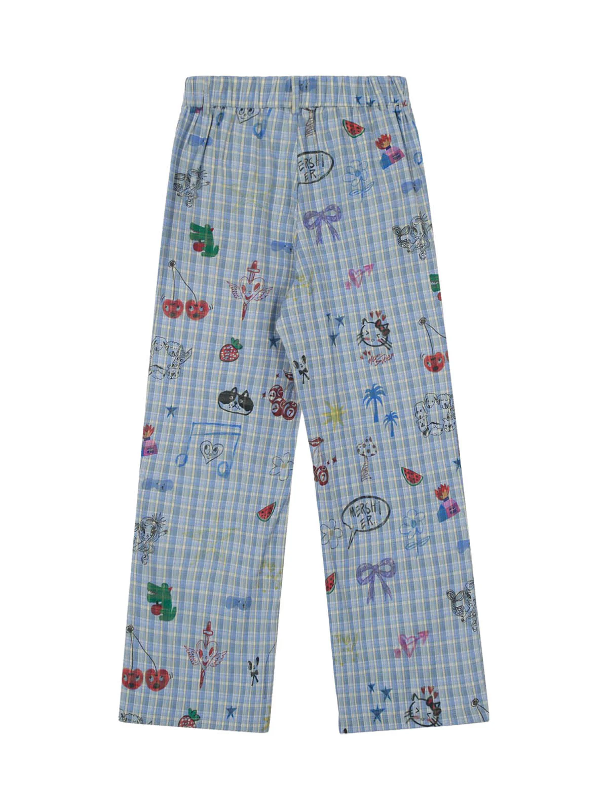 Fun Floral and Fruit Prints Plaid Pants