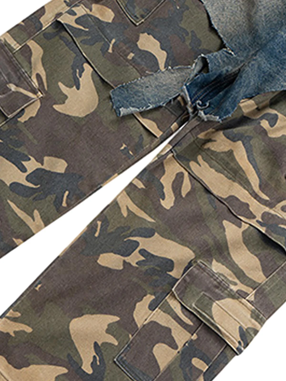 Retro Stitching Faux Two-Piece Camouflage Jeans