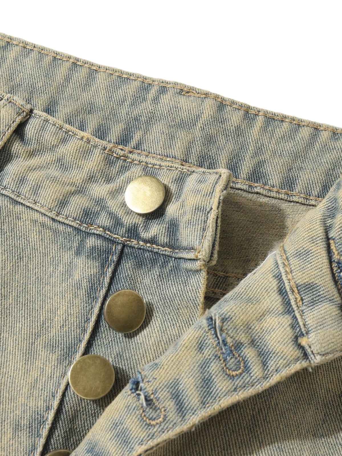 Distressed Raw Edge Patch Jeans