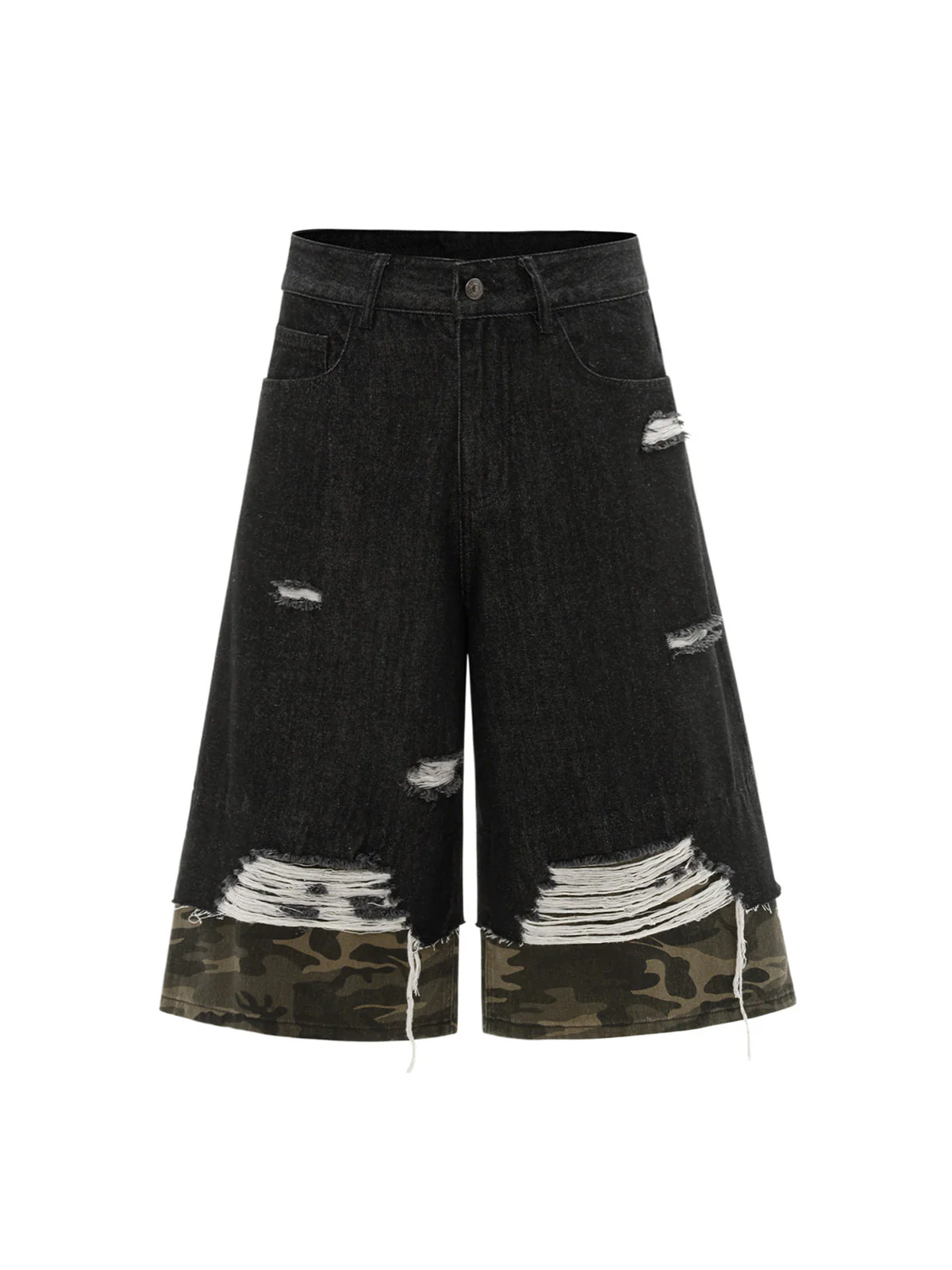 Patchwork Camouflage Ripped Denim Jorts