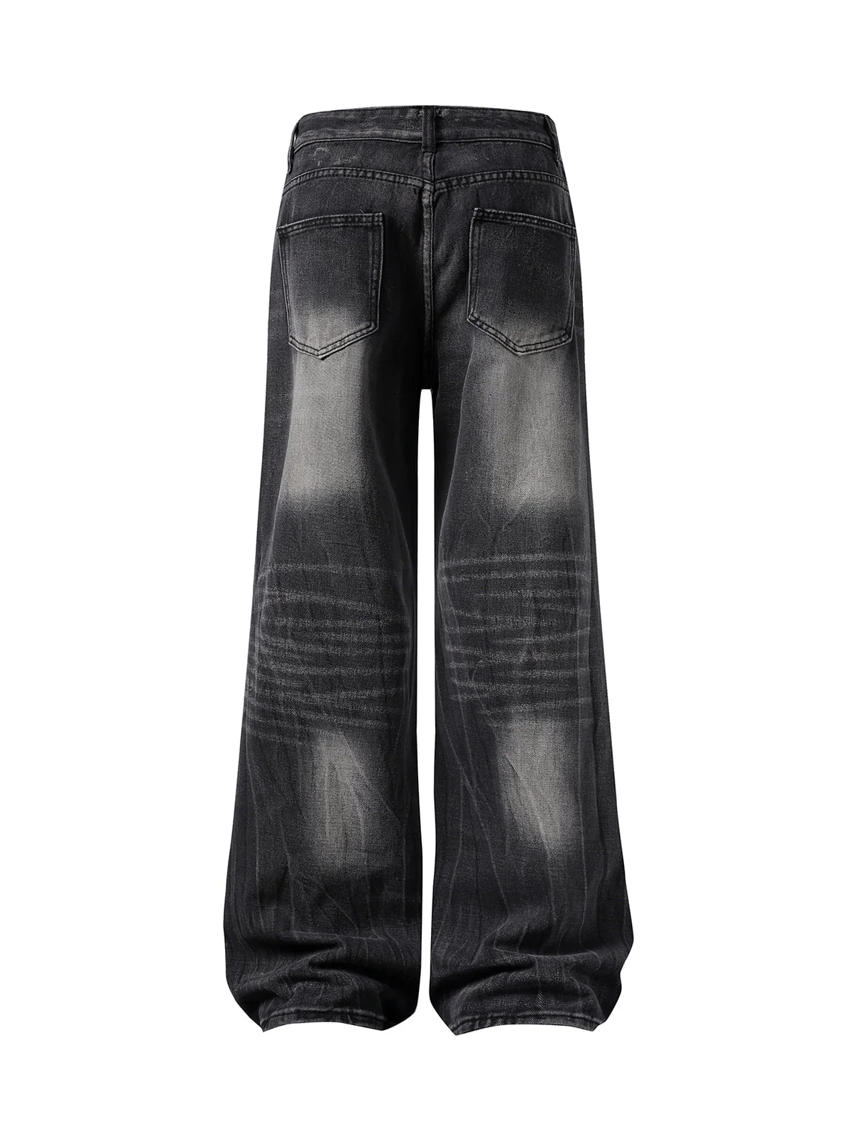 Washed Distressed Straight Jeans