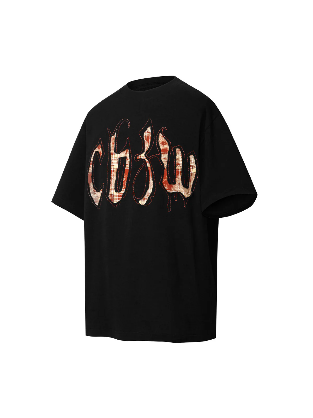 Retro Plaid Letter Embroidered T-shirt