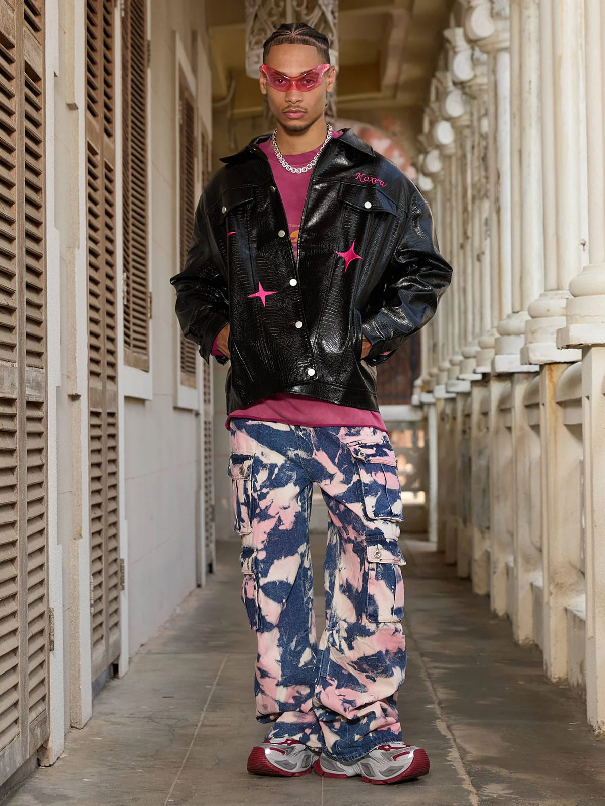 Thesupermade Tie-dye Waste Style Camouflage Cargo Jeans