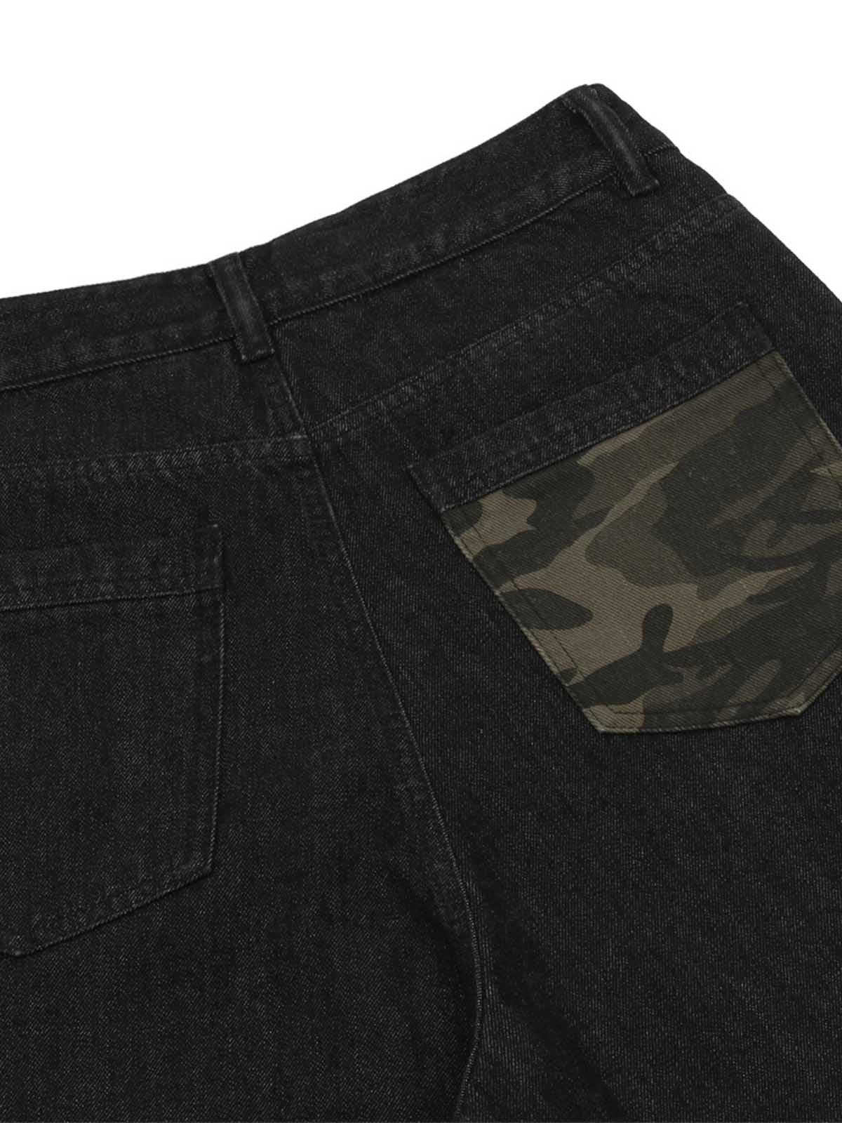 Patchwork Camouflage Ripped Denim Jorts