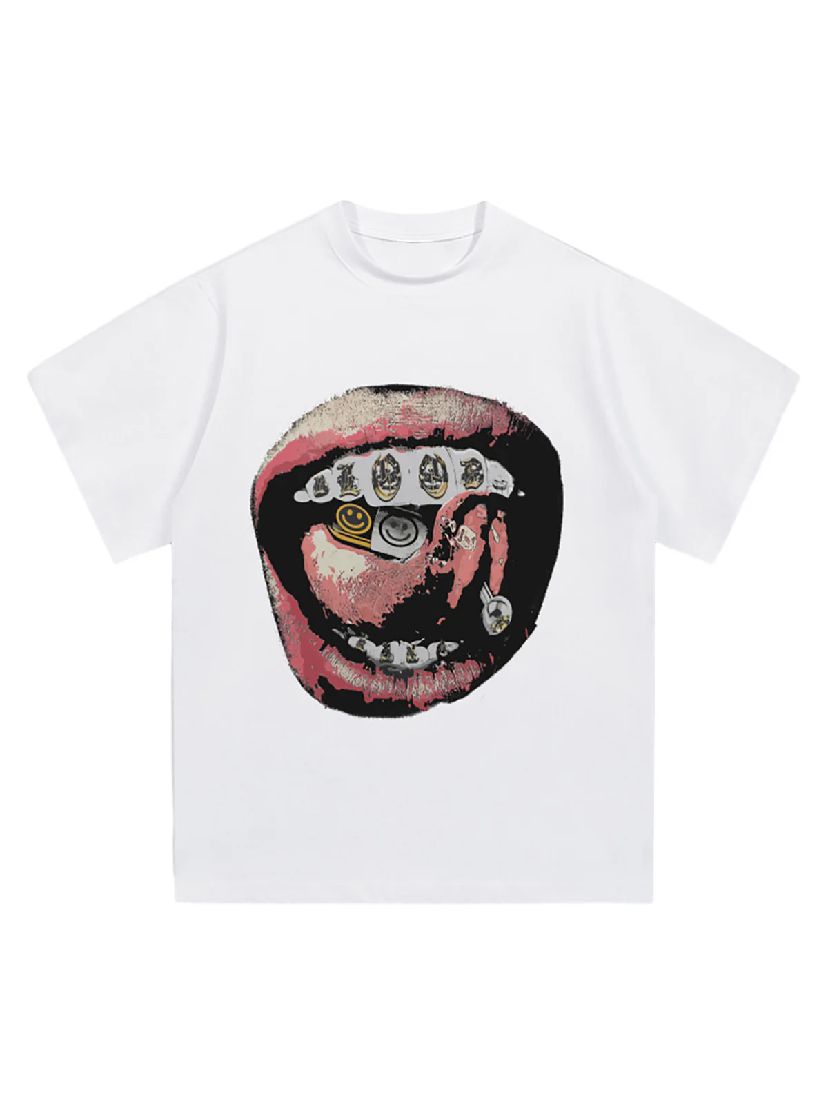 Street Retro Washed Lip Print T-shirt