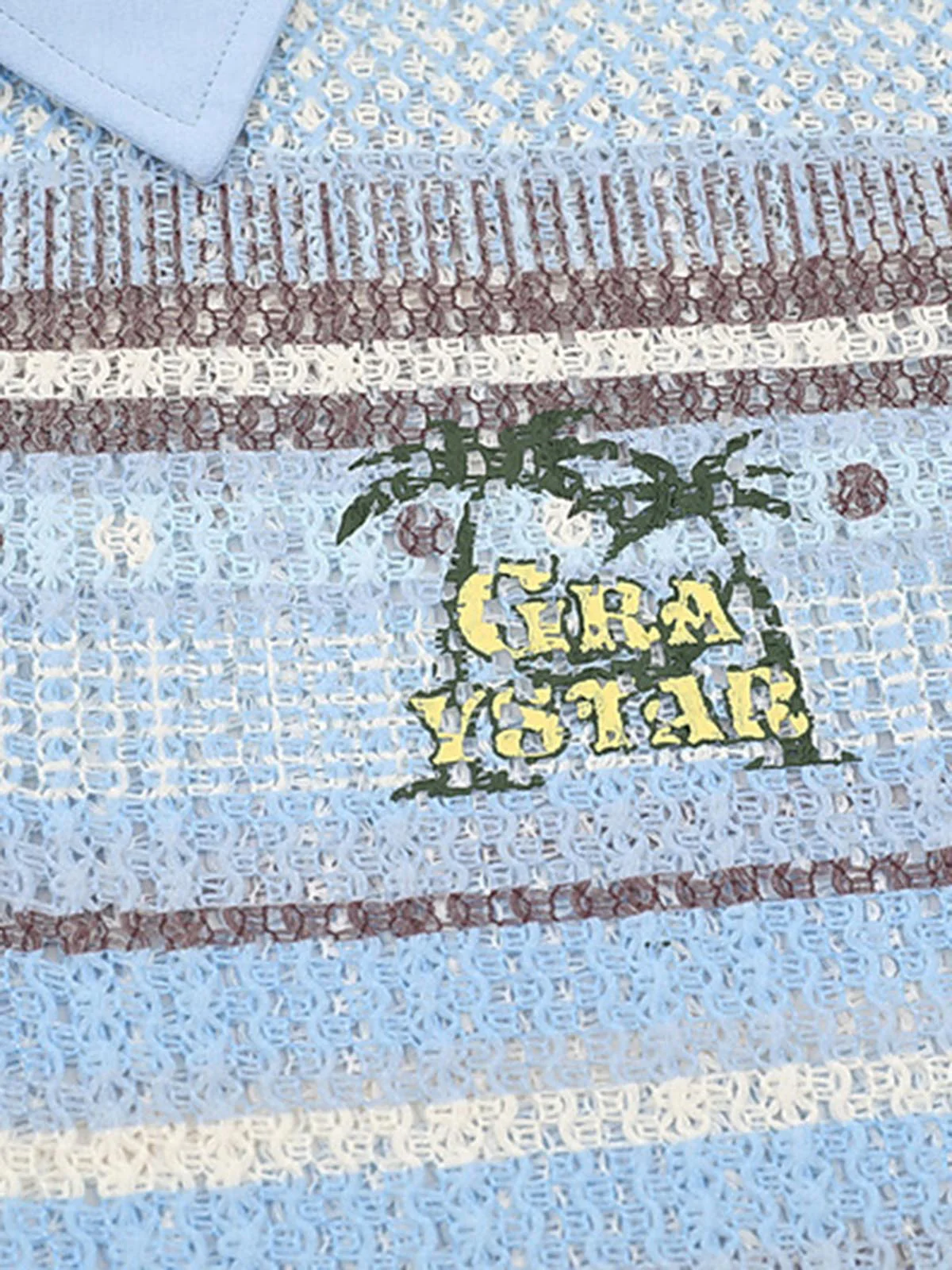 Retro Gradient Striped Hollow POLO Shirt