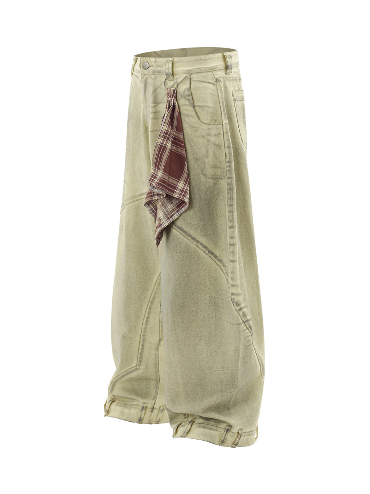 Washed Distressed Detachable Scarf Barrel Jeans