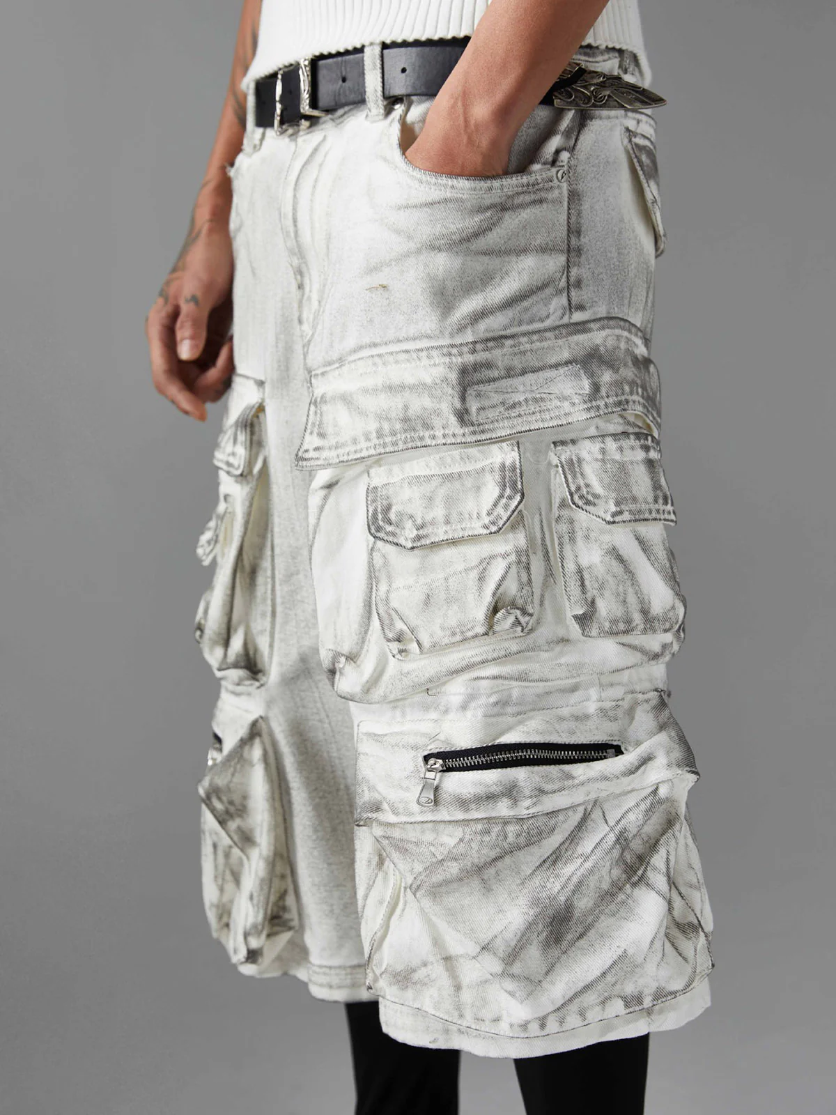 Distressed Multi-Pocket Cargo Shorts
