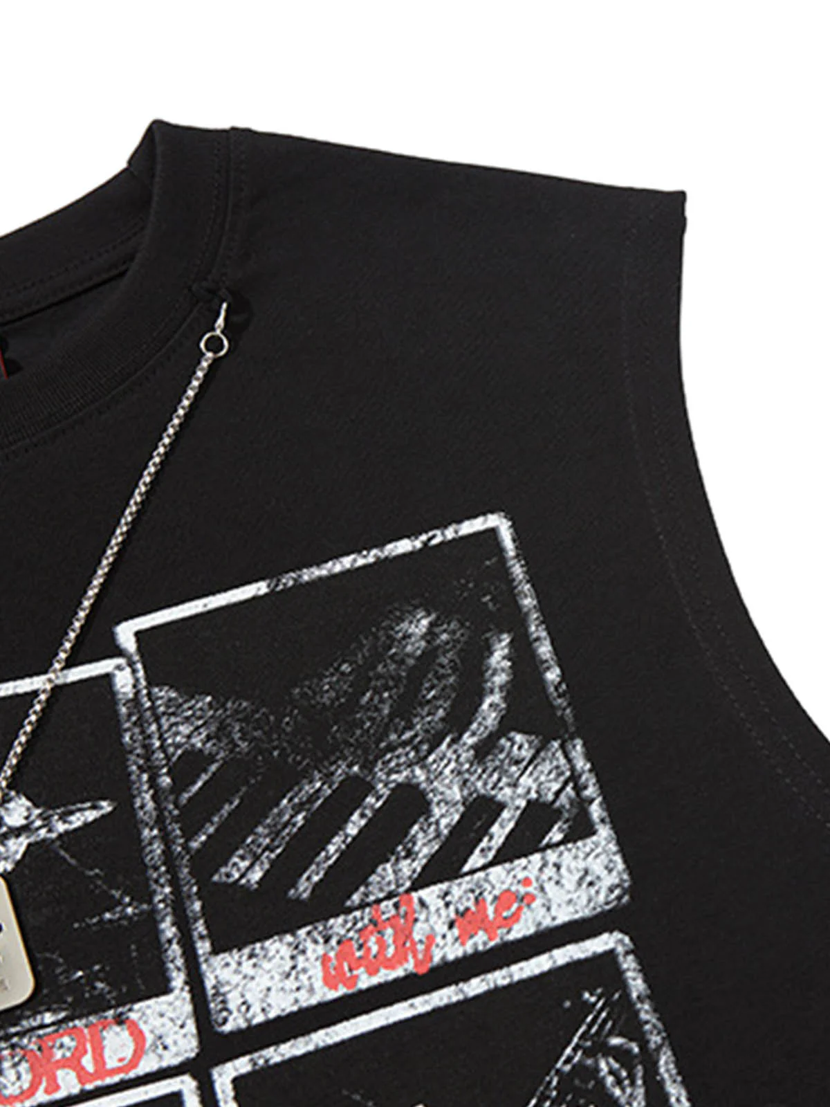 Graphic Rock Singer Print Metal Tag Vest