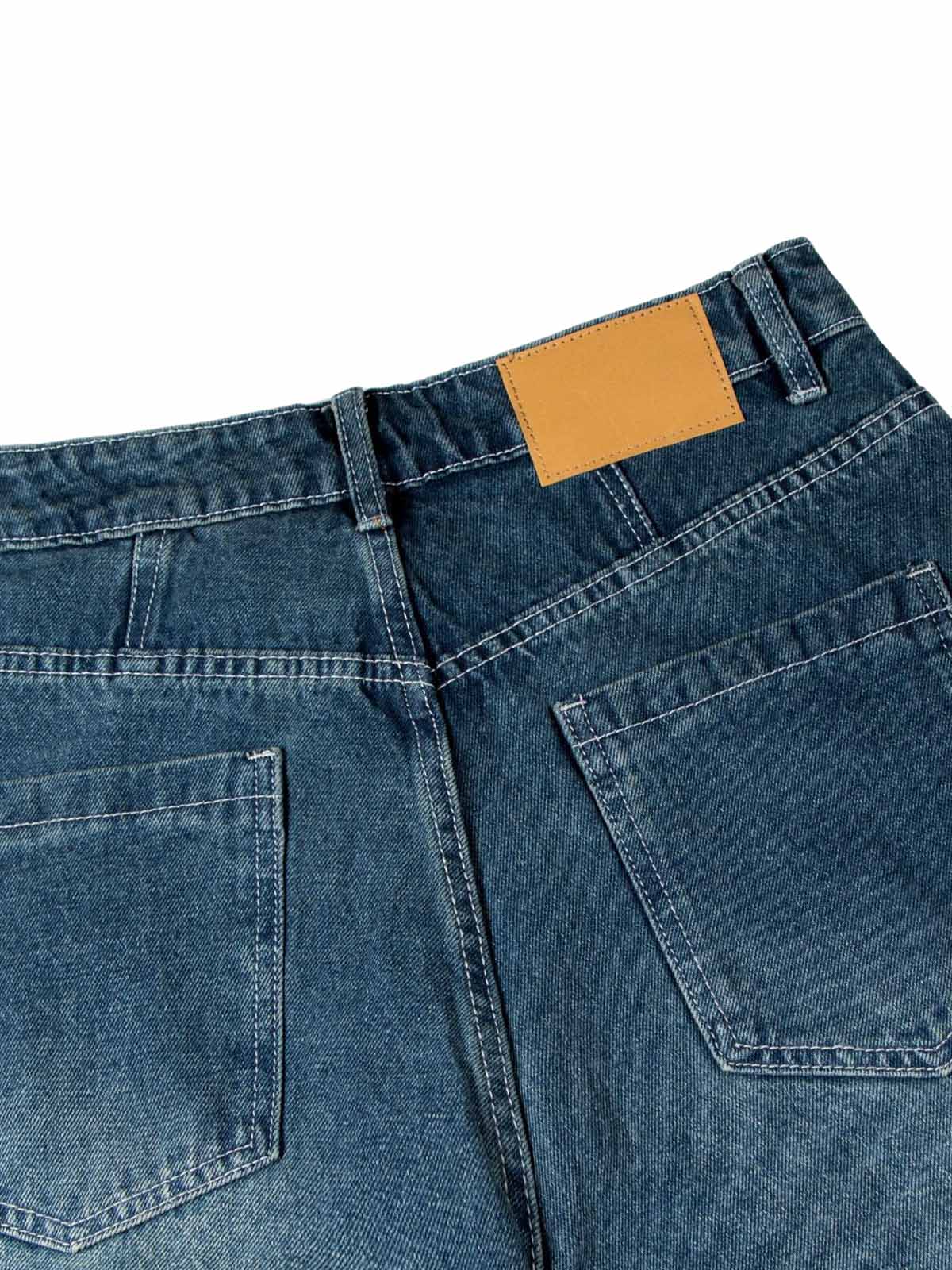 Washed Distressed Double Pleat Jeans