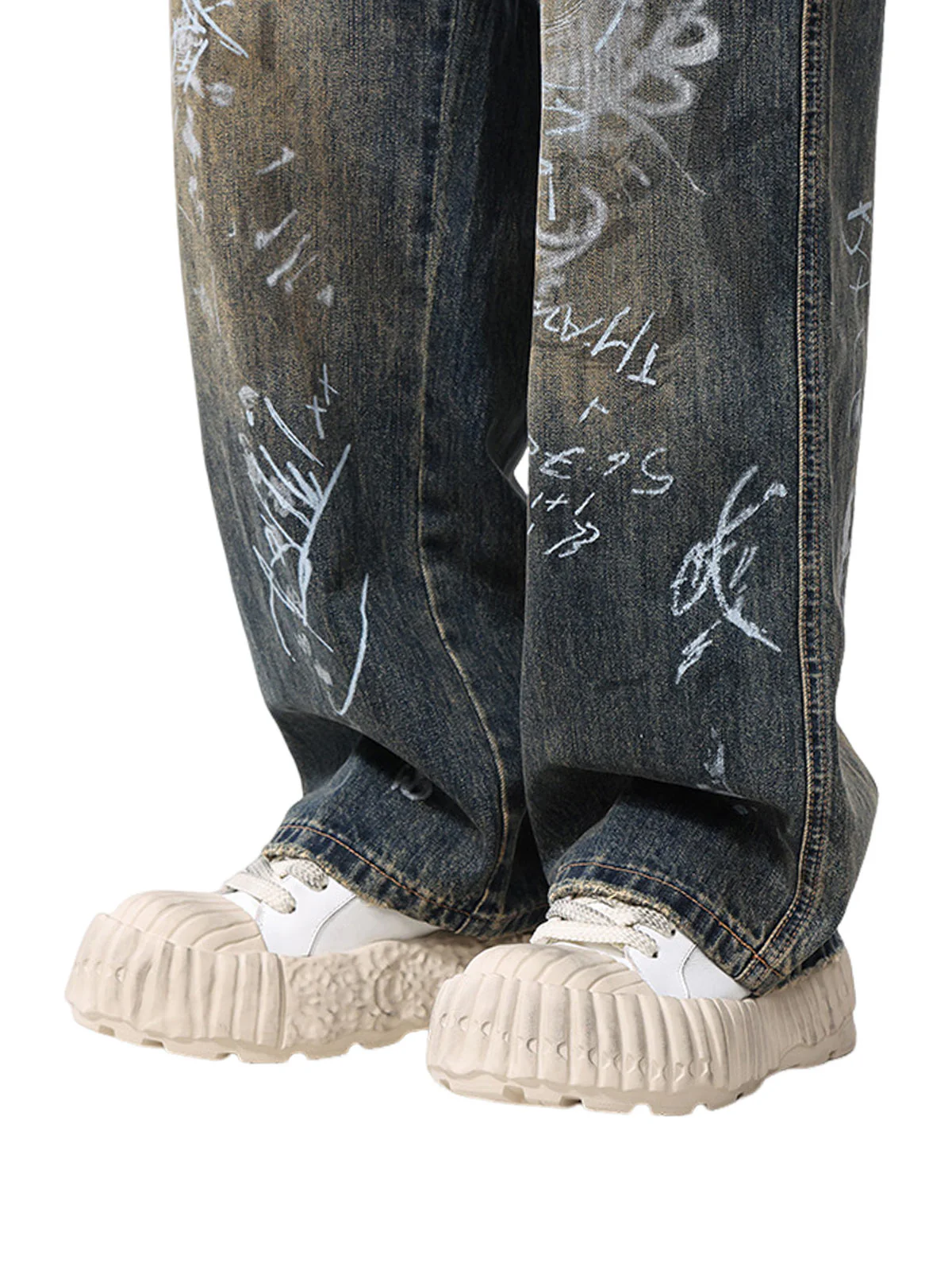 Print Hand-Painted Graffiti Drawstring Baggy Jeans